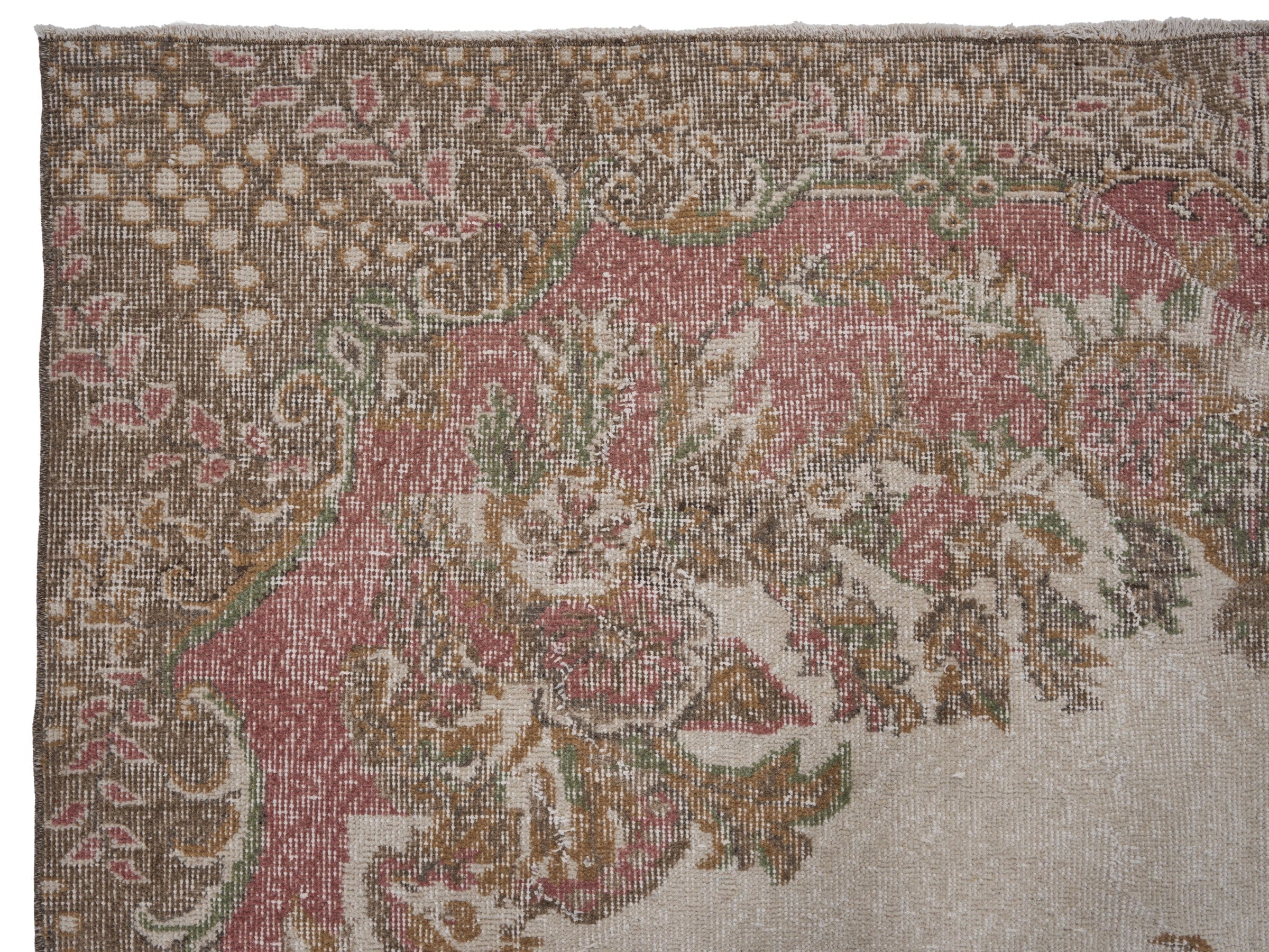 Turkish Isparta area rug in cream and rose, view 8 of 10