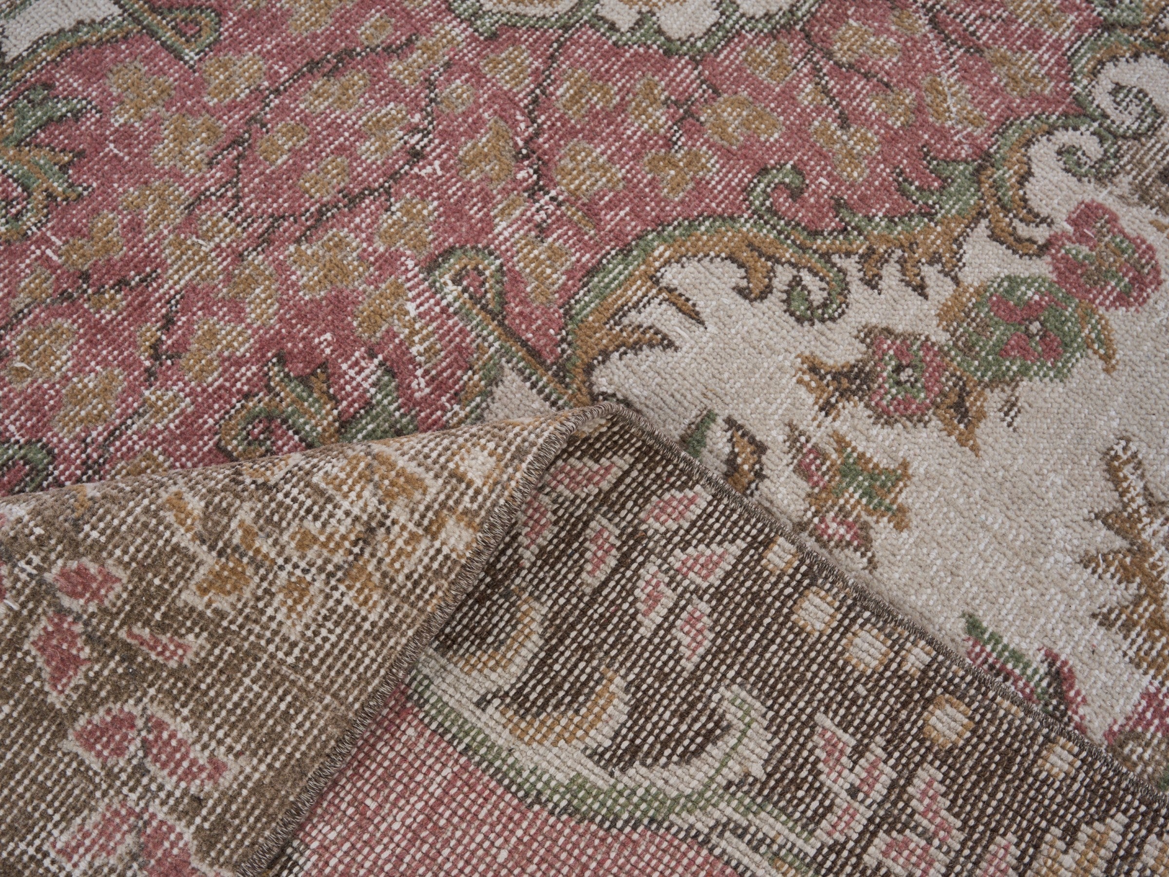 Turkish Isparta area rug in cream and rose, view 9 of 10