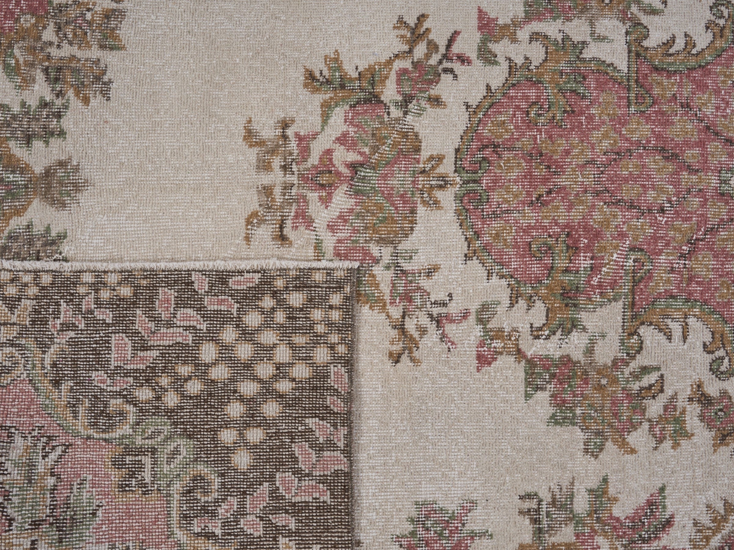 Turkish Isparta area rug in cream and rose, view 10 of 10