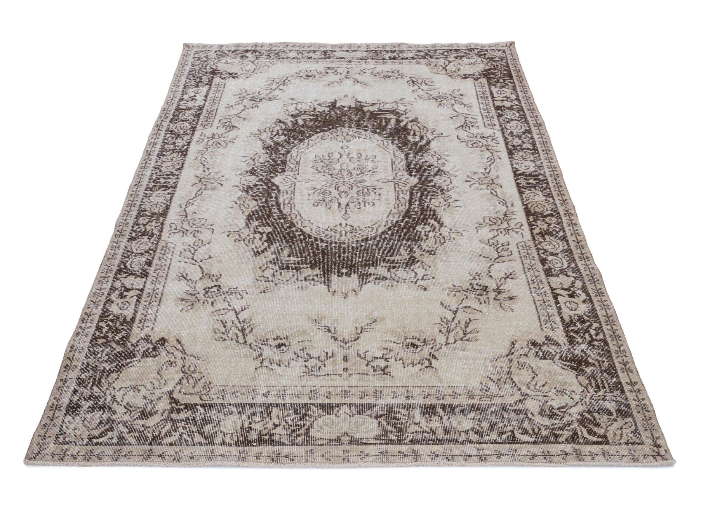 Turkish Isparta area rug in cream and taupe, view 2 of 10