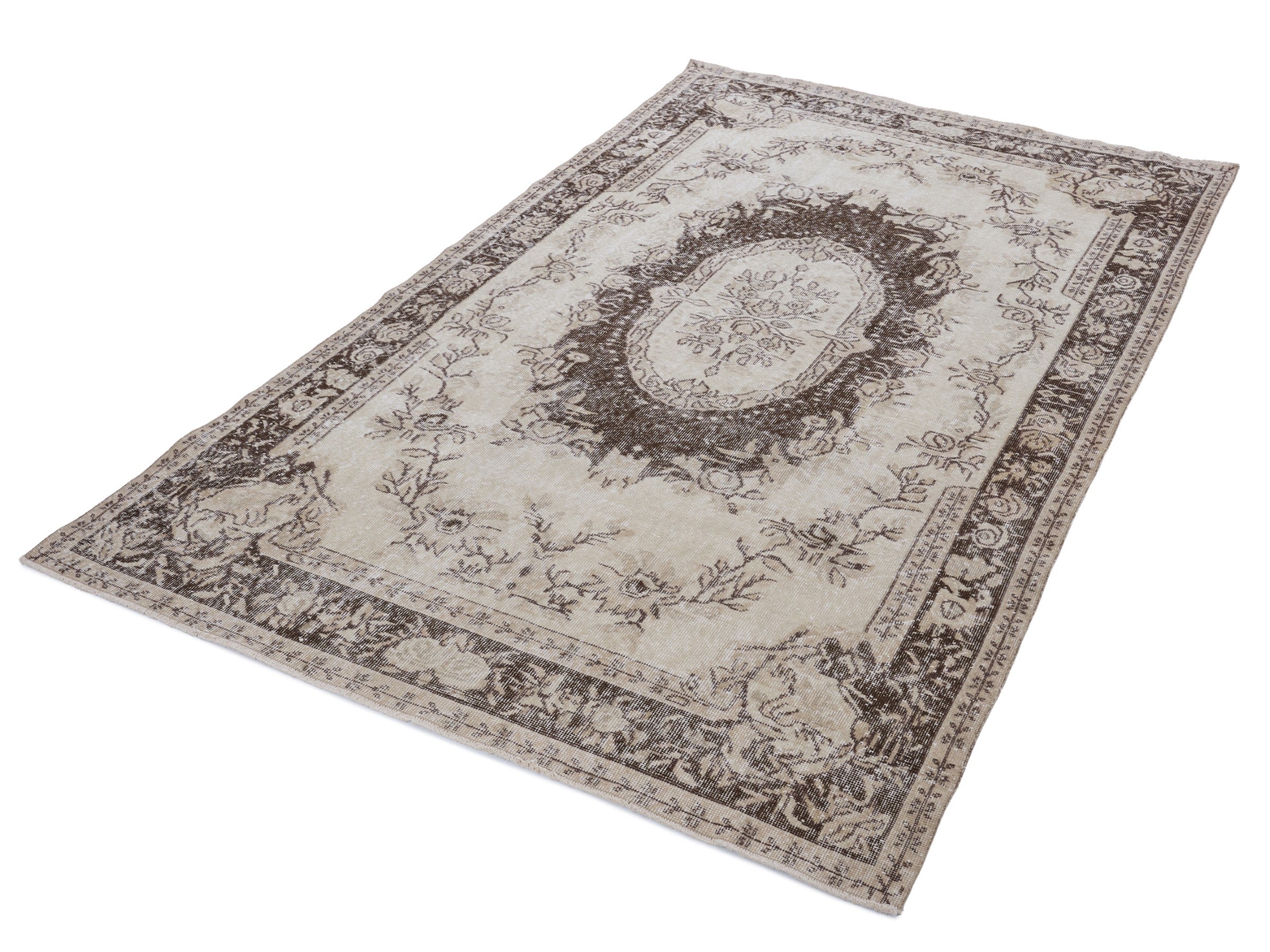 Turkish Isparta area rug in cream and taupe, view 3 of 10