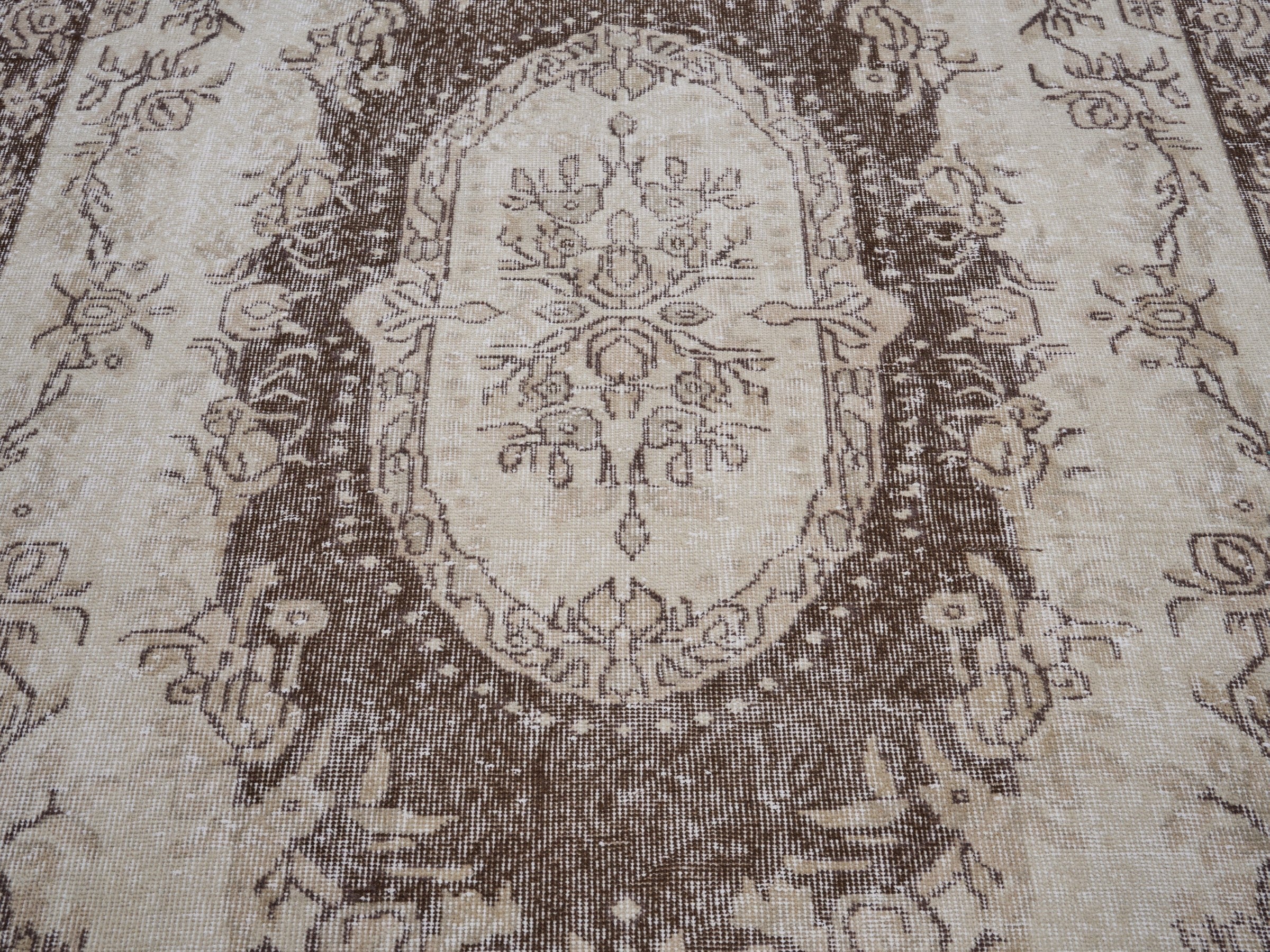 Turkish Isparta area rug in cream and taupe, view 4 of 10