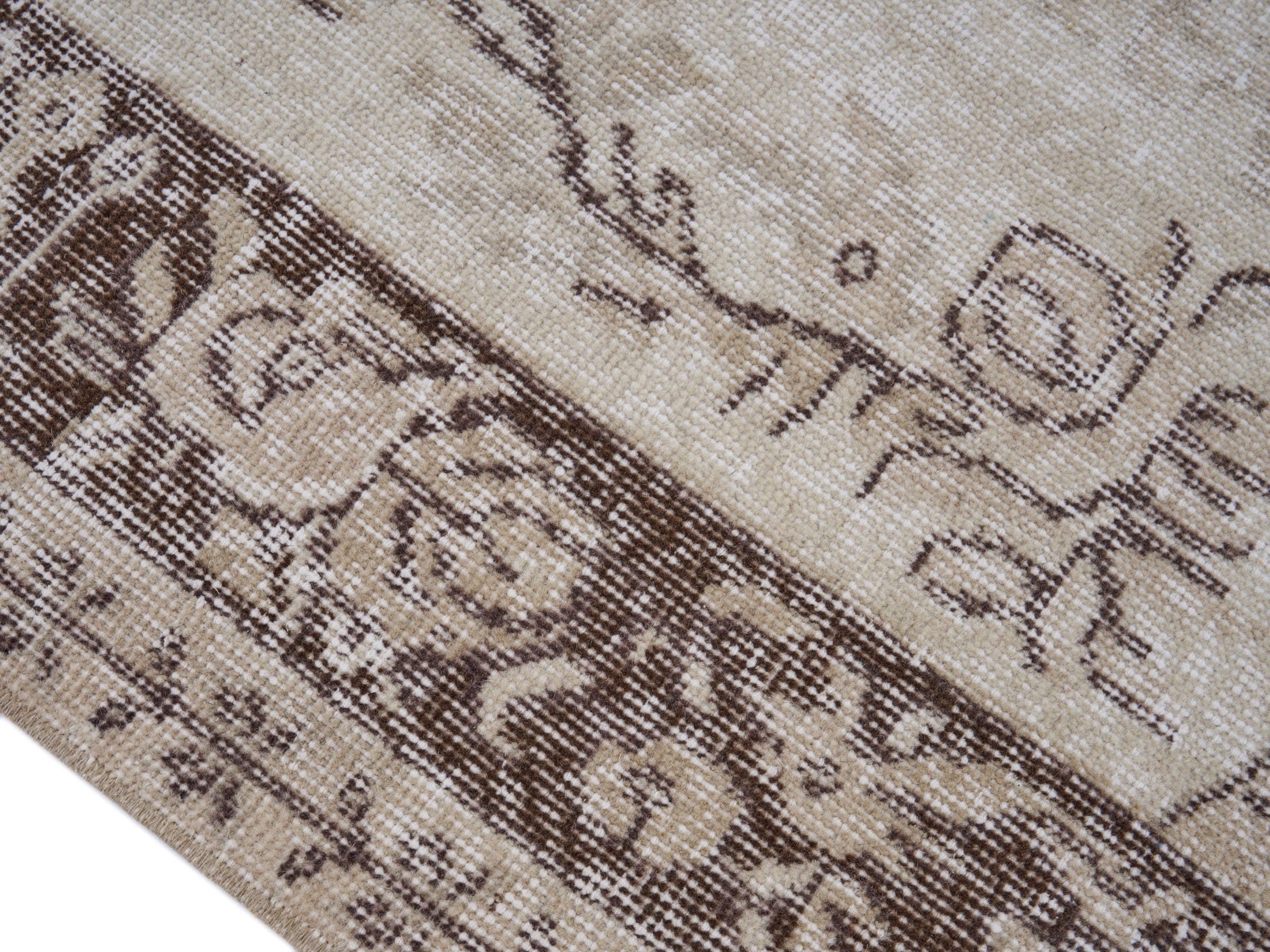 Turkish Isparta area rug in cream and taupe, view 6 of 10