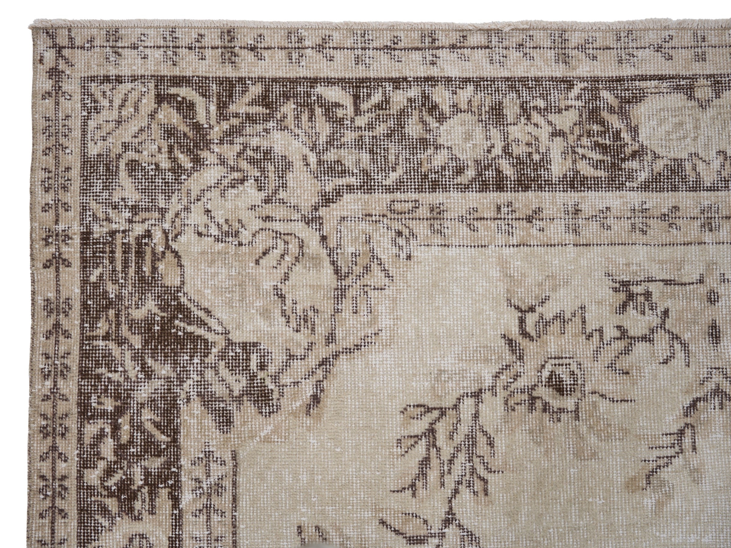 Turkish Isparta area rug in cream and taupe, view 8 of 10
