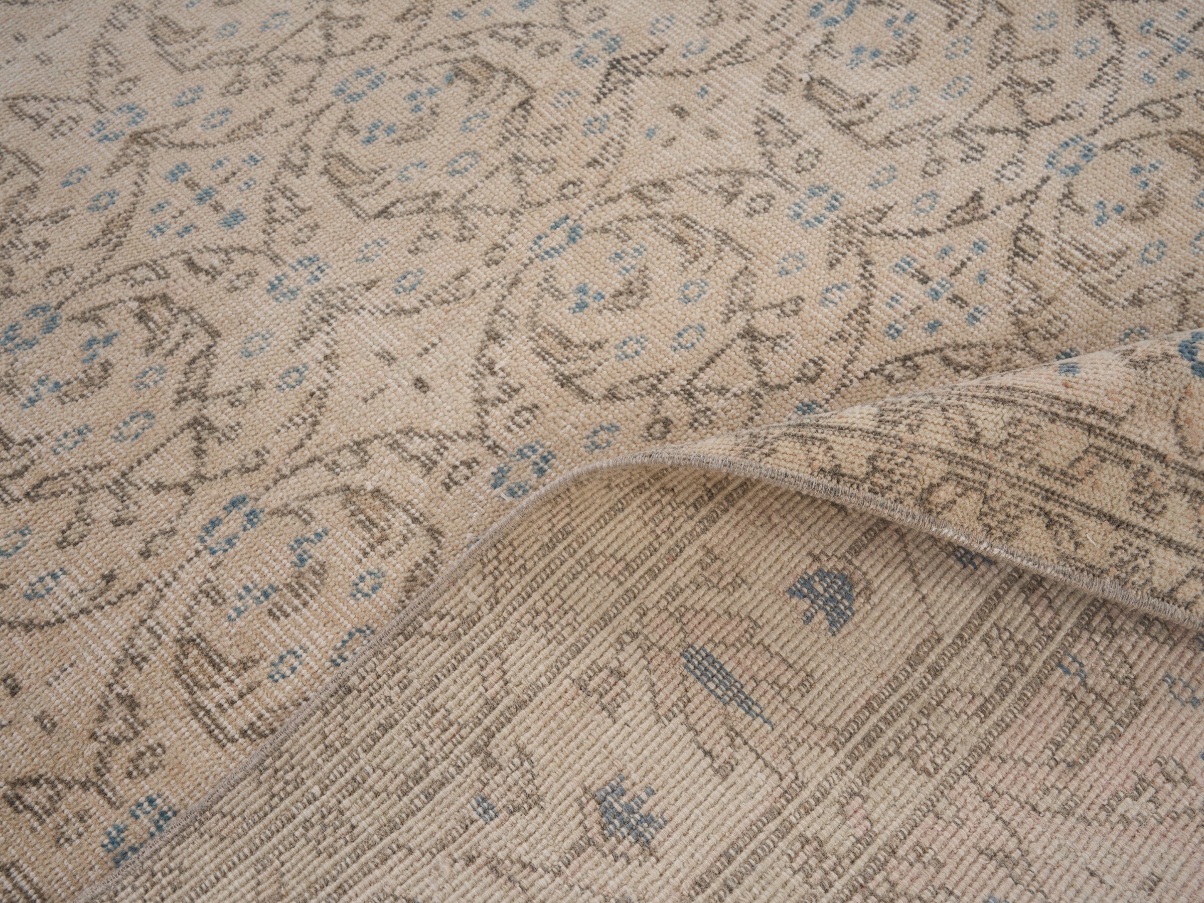 Turkish Isparta area rug in taupe and greige, view 9 of 10