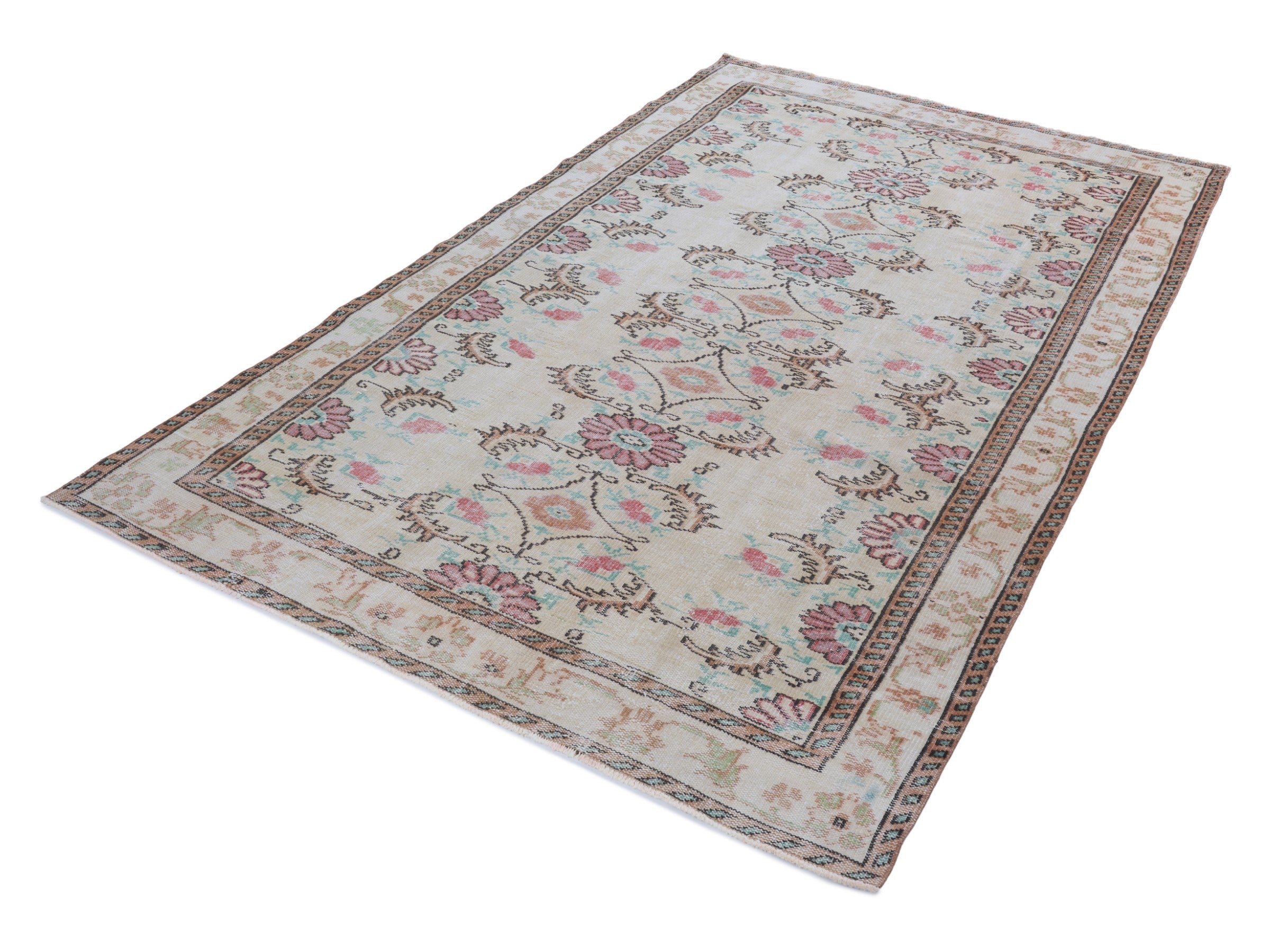 Turkish Manisa area rug in cream and rose, view 3 of 10