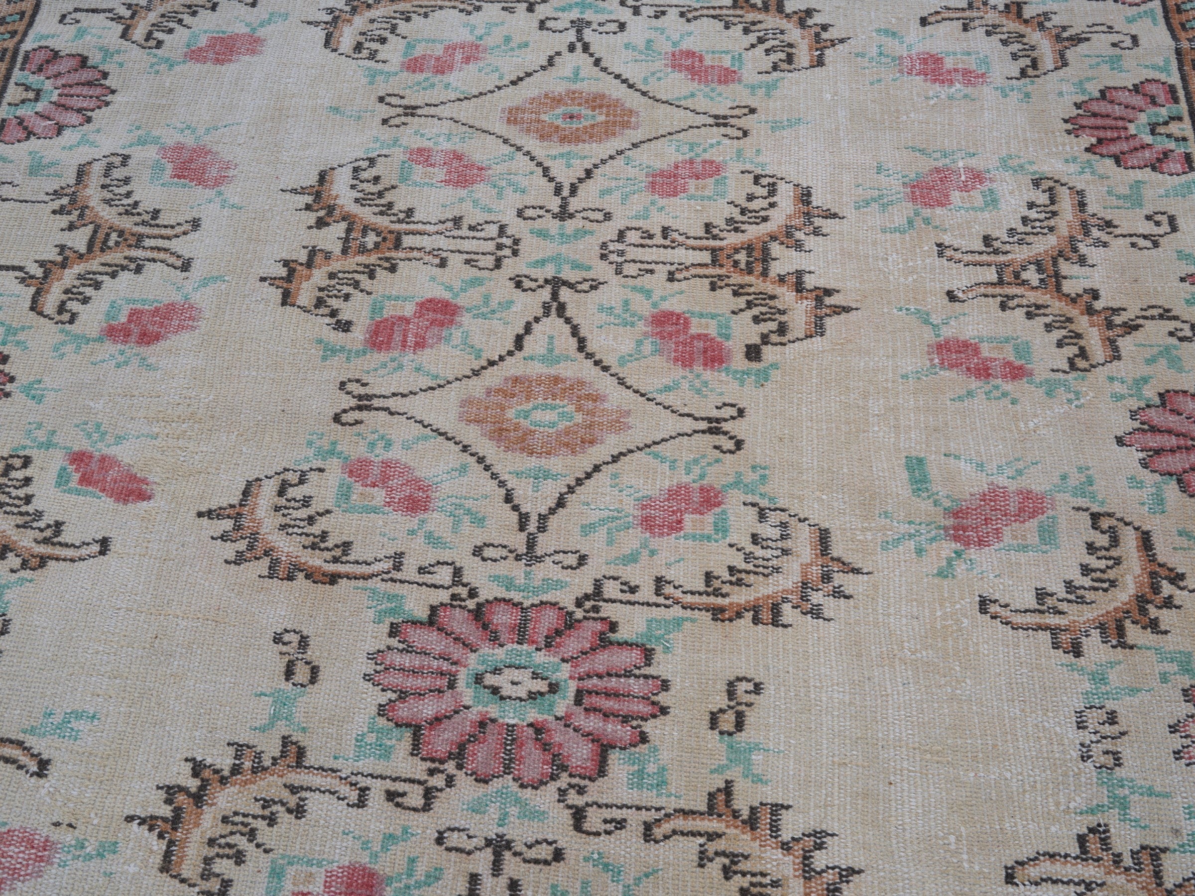 Turkish Manisa area rug in cream and rose, view 4 of 10