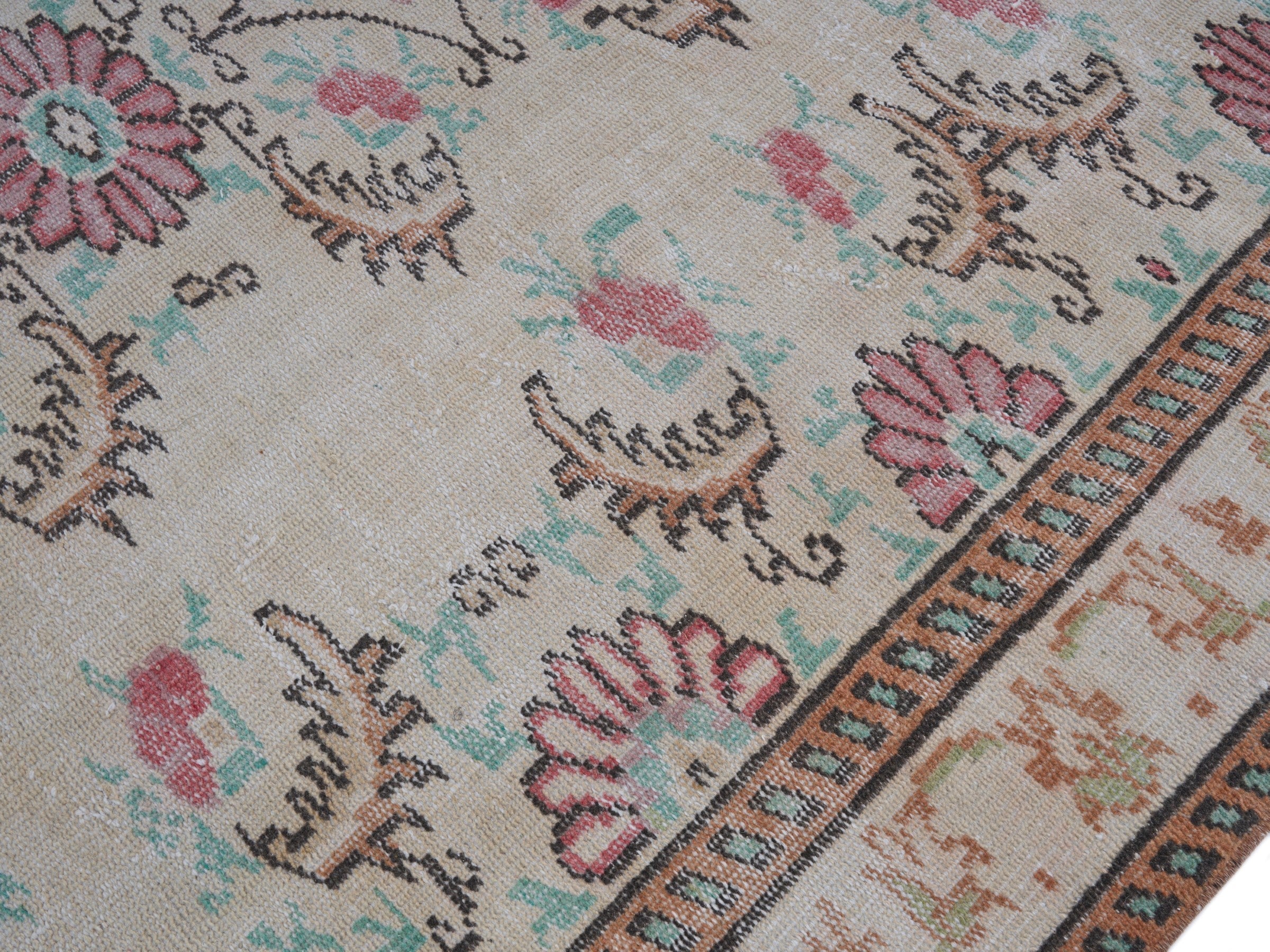Turkish Manisa area rug in cream and rose, view 5 of 10