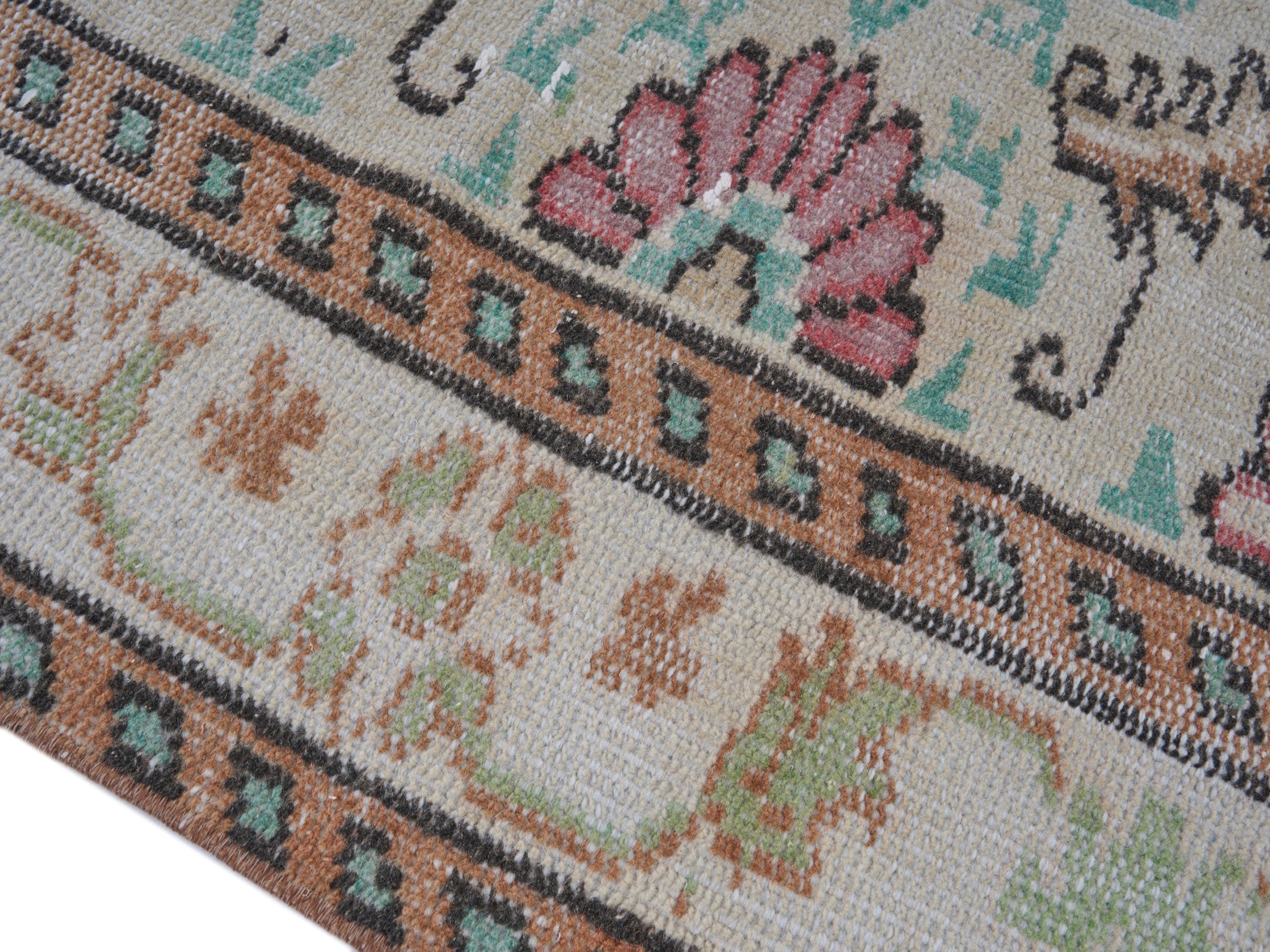 Turkish Manisa area rug in cream and rose, view 6 of 10