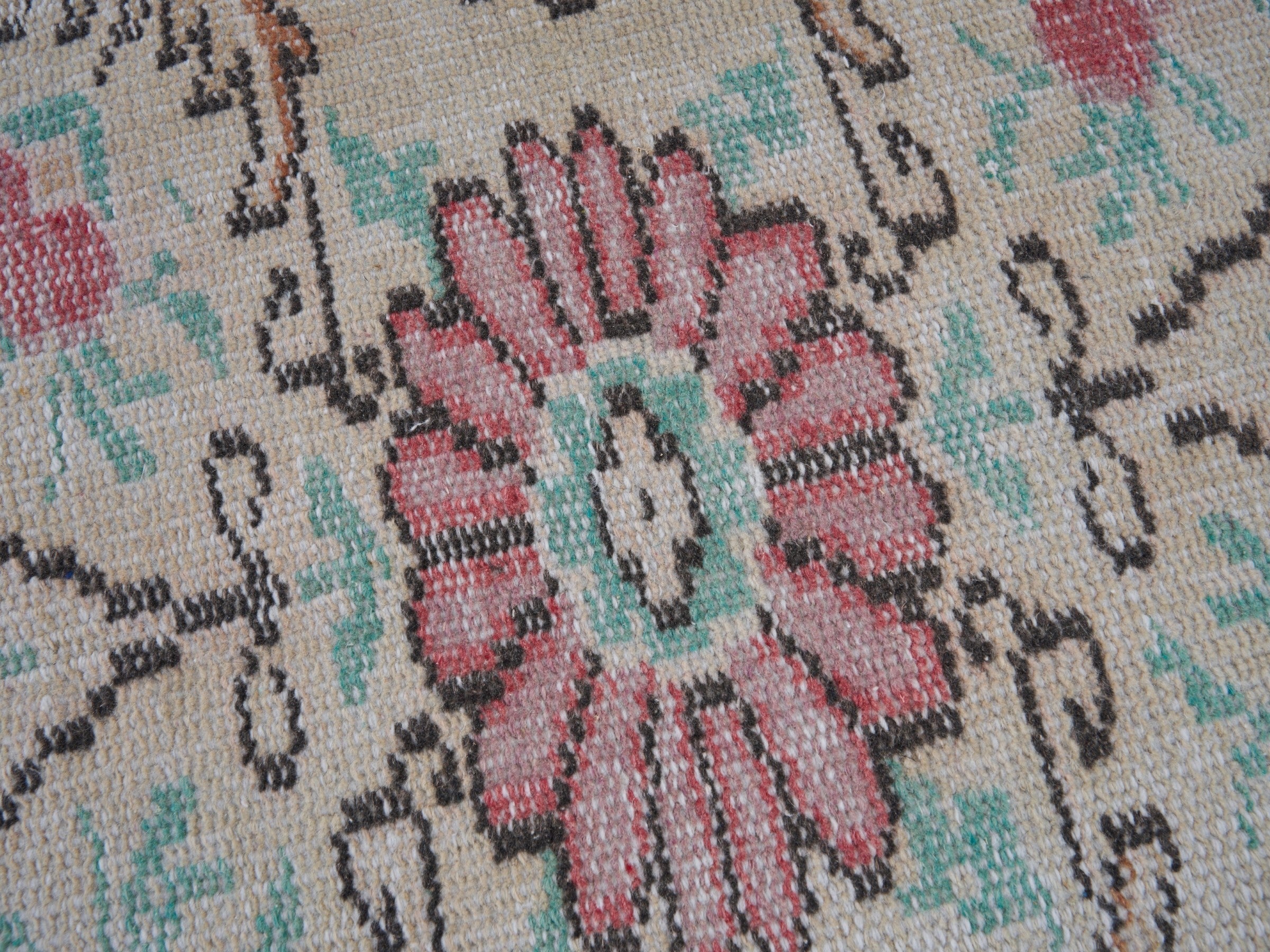 Turkish Manisa area rug in cream and rose, view 7 of 10