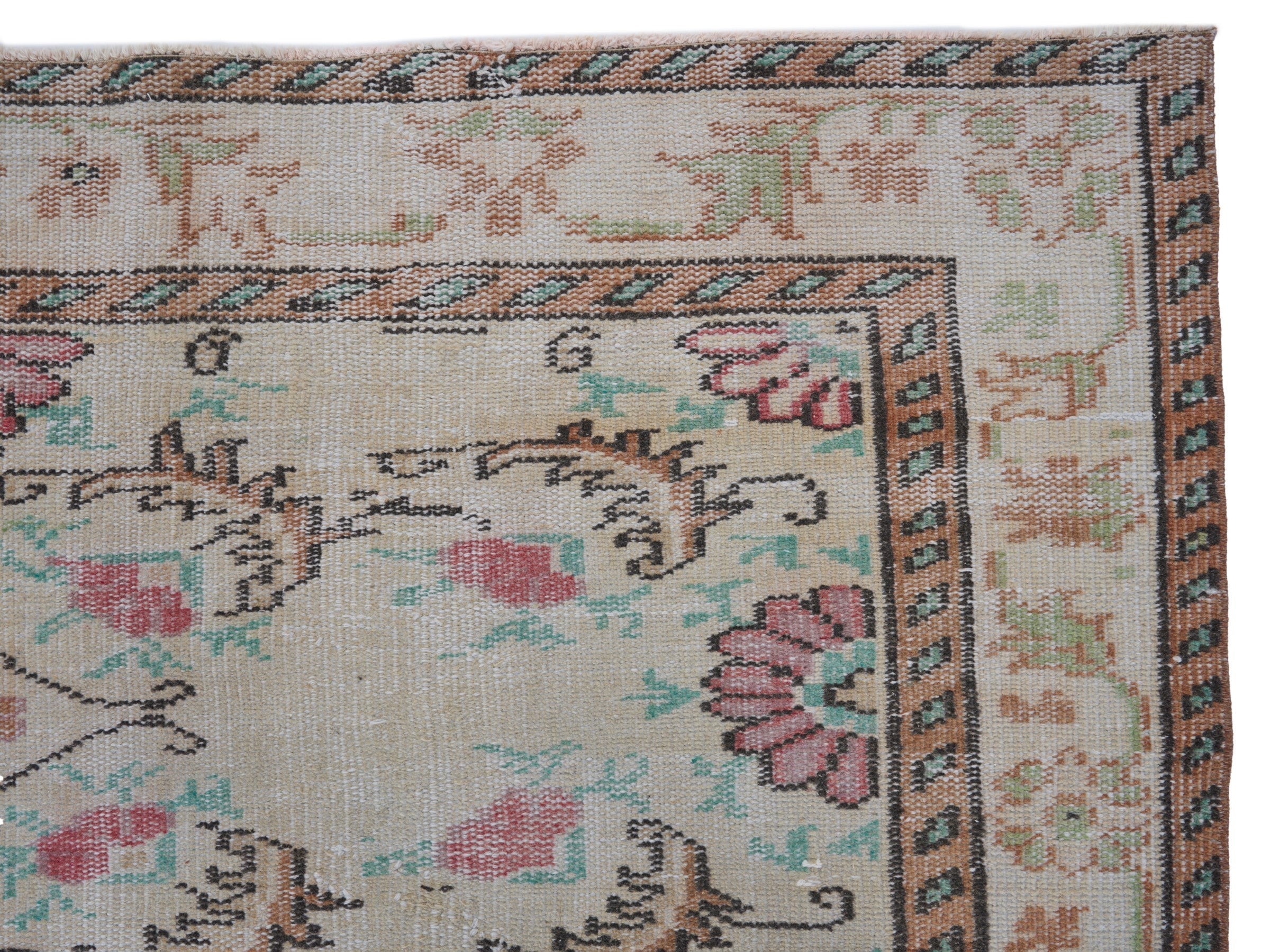 Turkish Manisa area rug in cream and rose, view 8 of 10