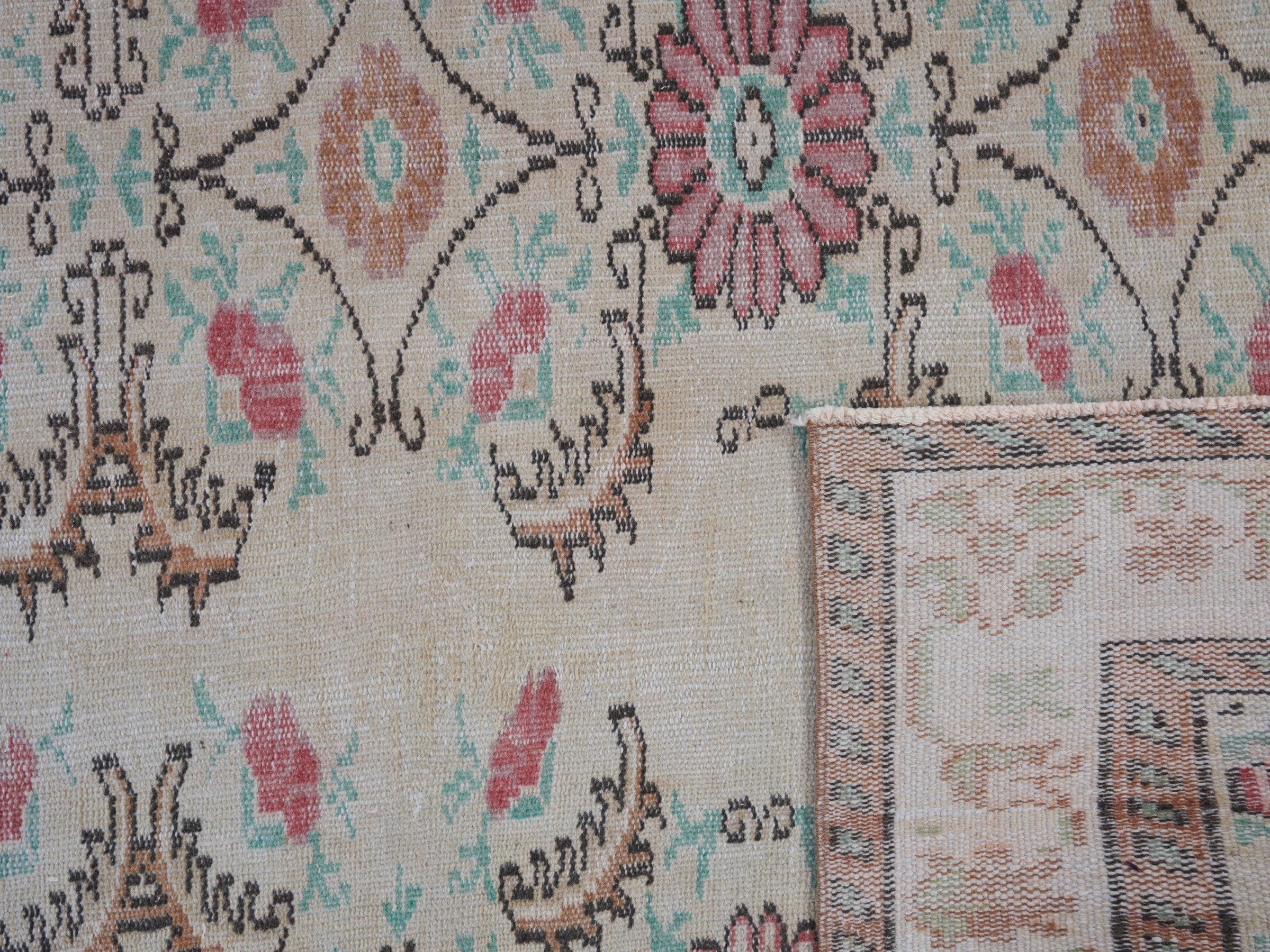 Turkish Manisa area rug in cream and rose, view 10 of 10