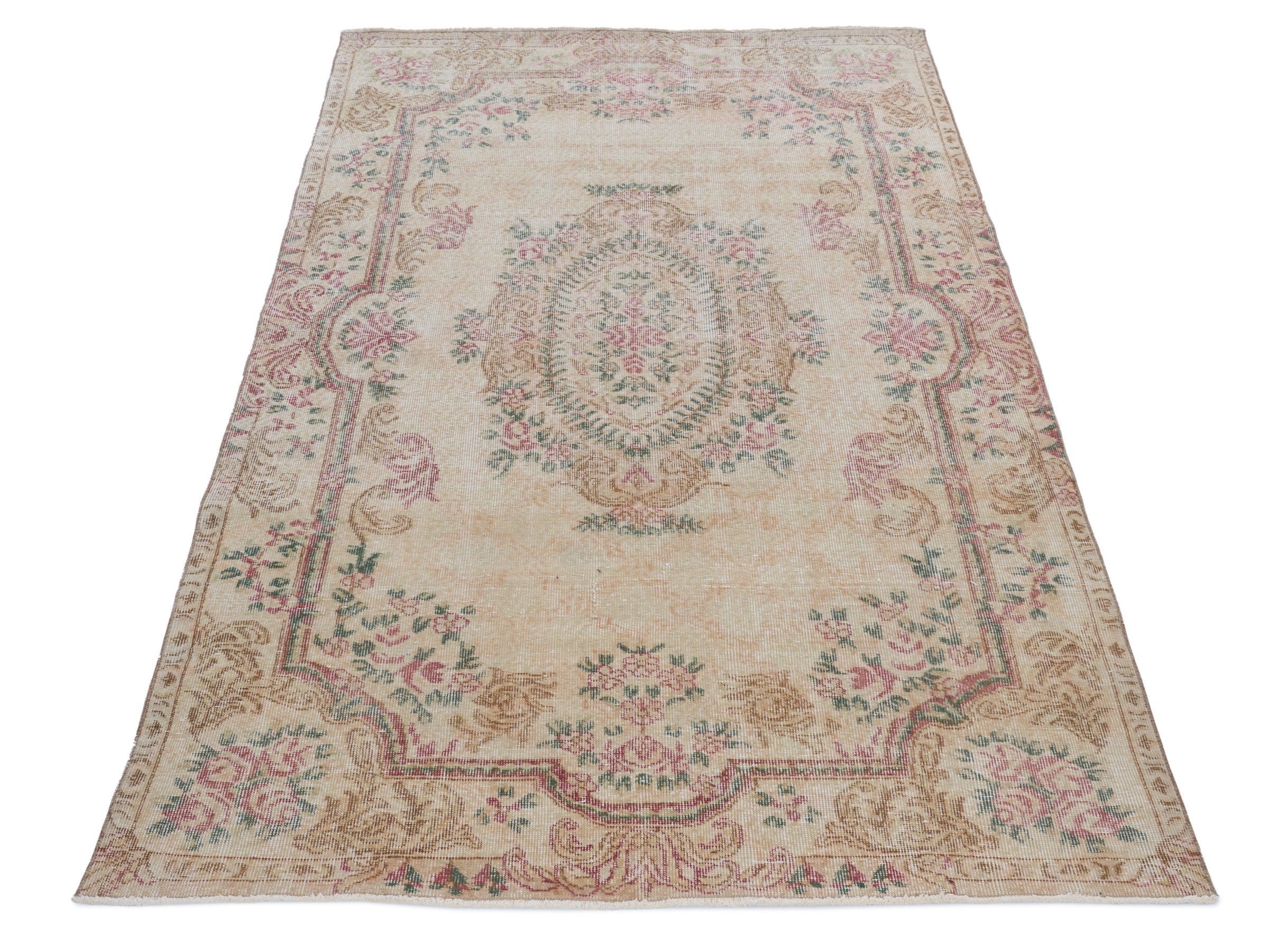 Turkish Isparta area rug in cream and rose, view 2 of 10