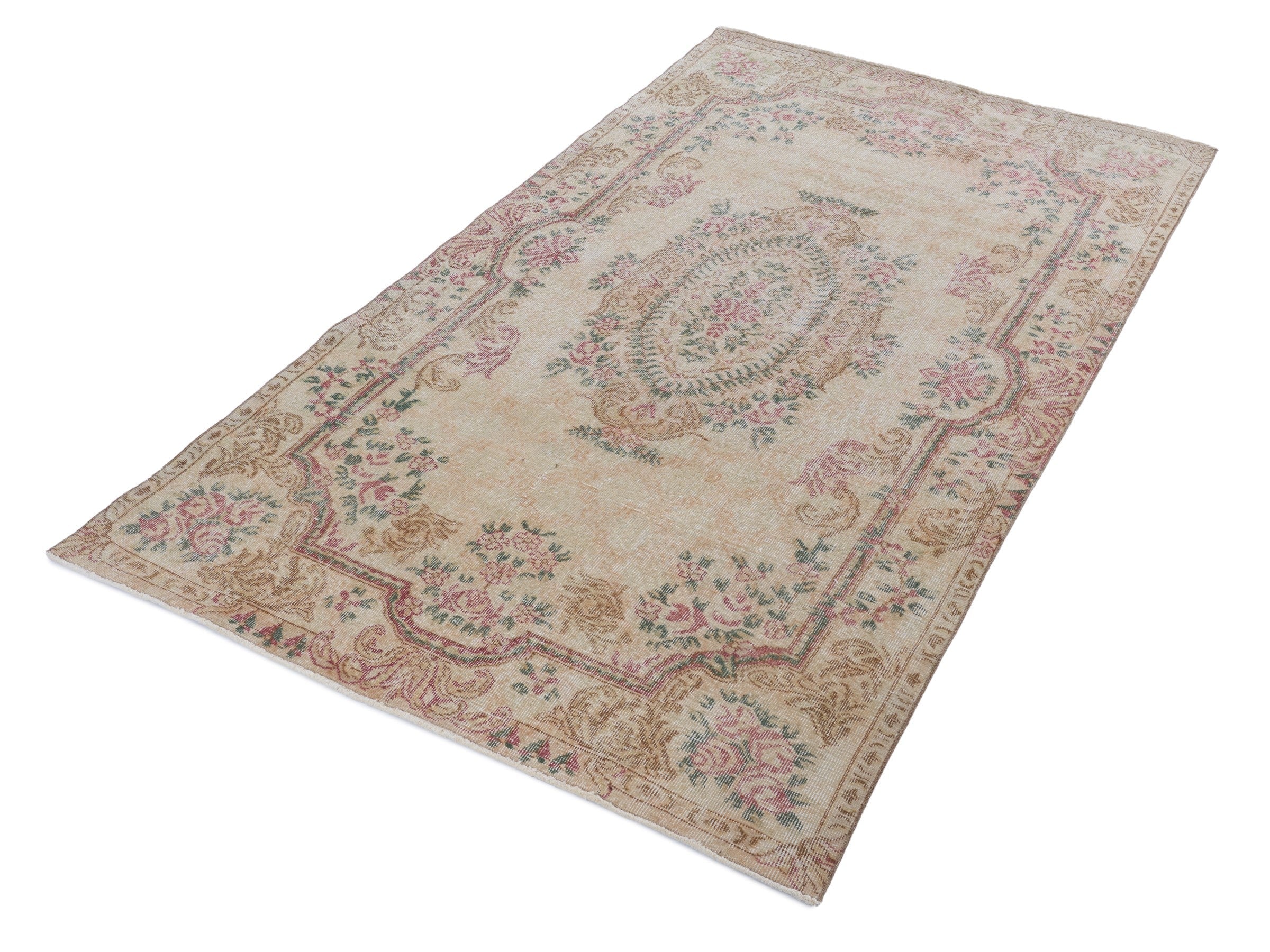 Turkish Isparta area rug in cream and rose, view 3 of 10