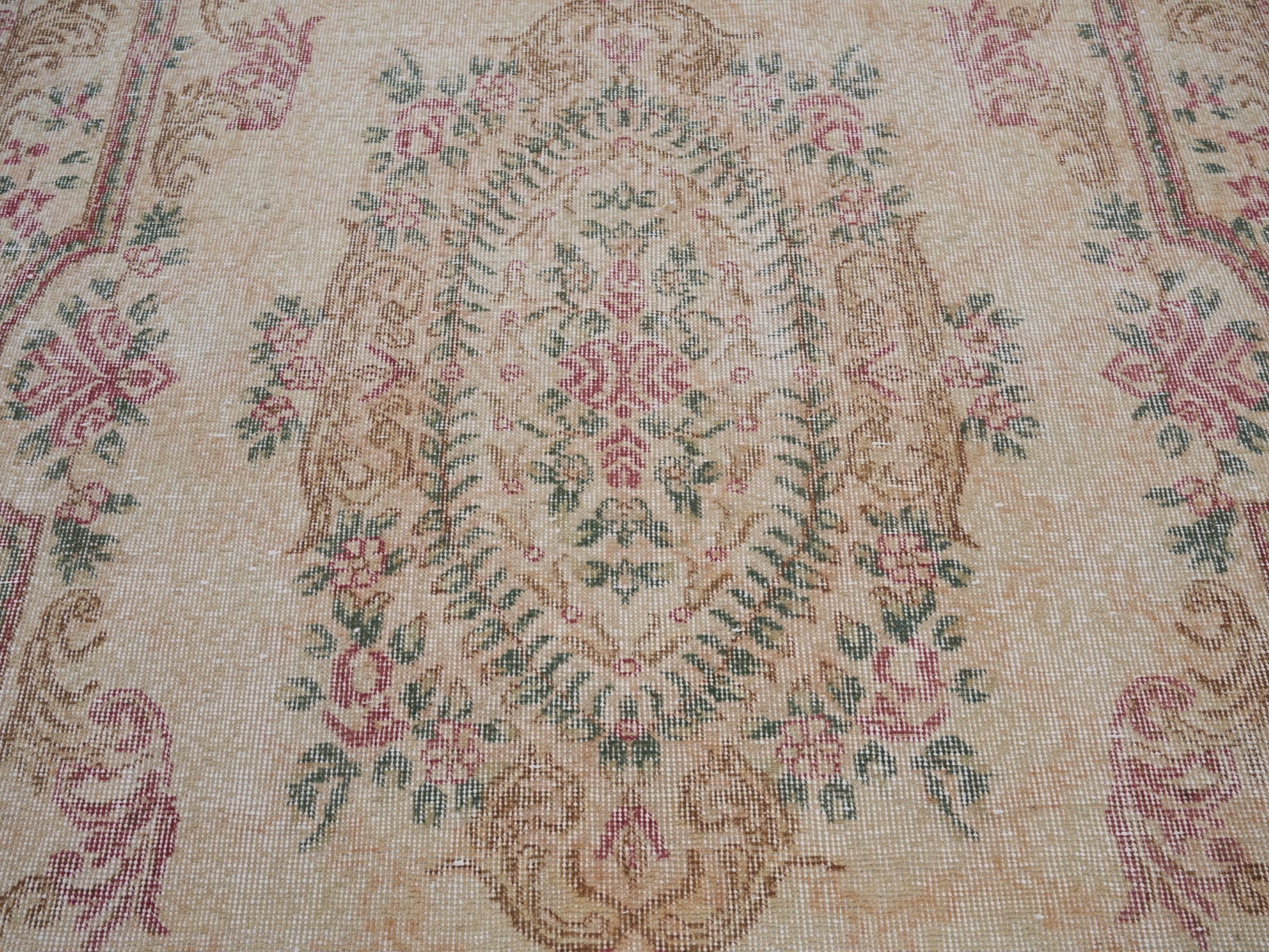 Turkish Isparta area rug in cream and rose, view 4 of 10