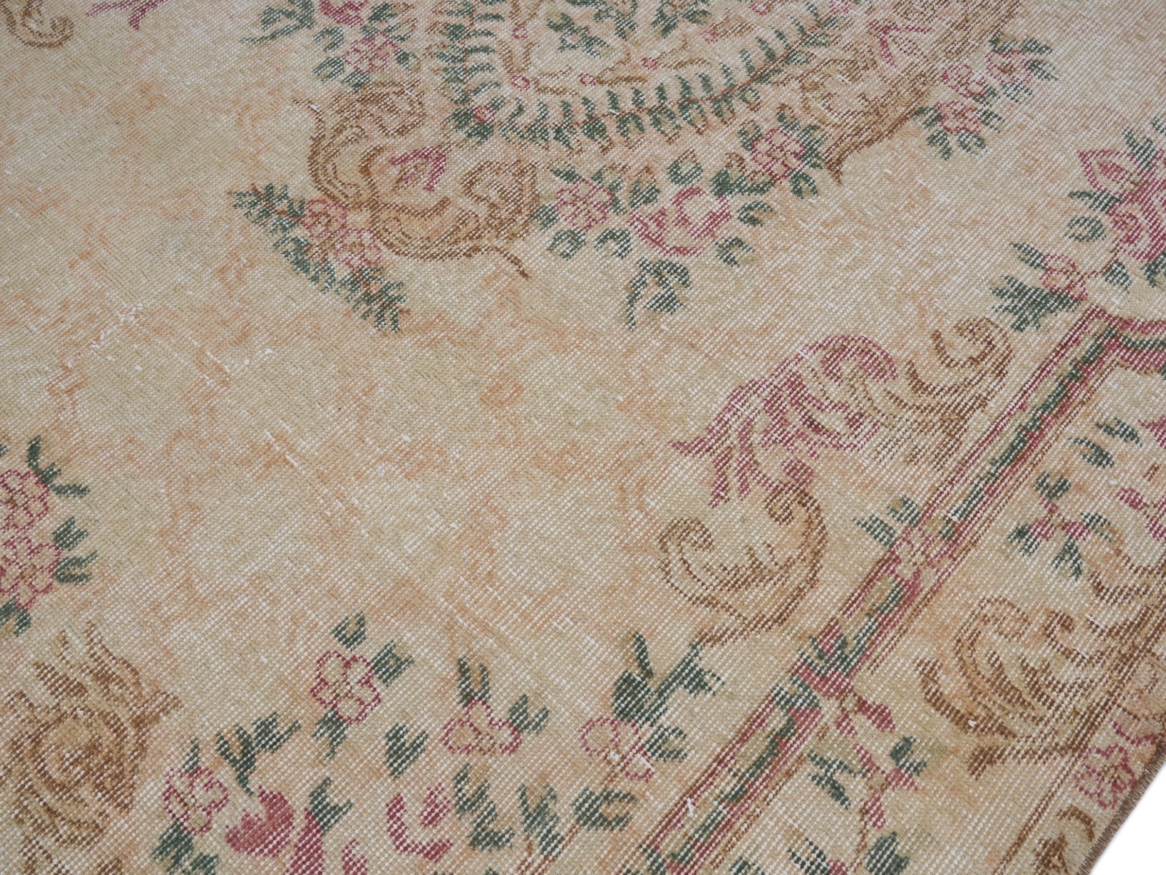 Turkish Isparta area rug in cream and rose, view 5 of 10