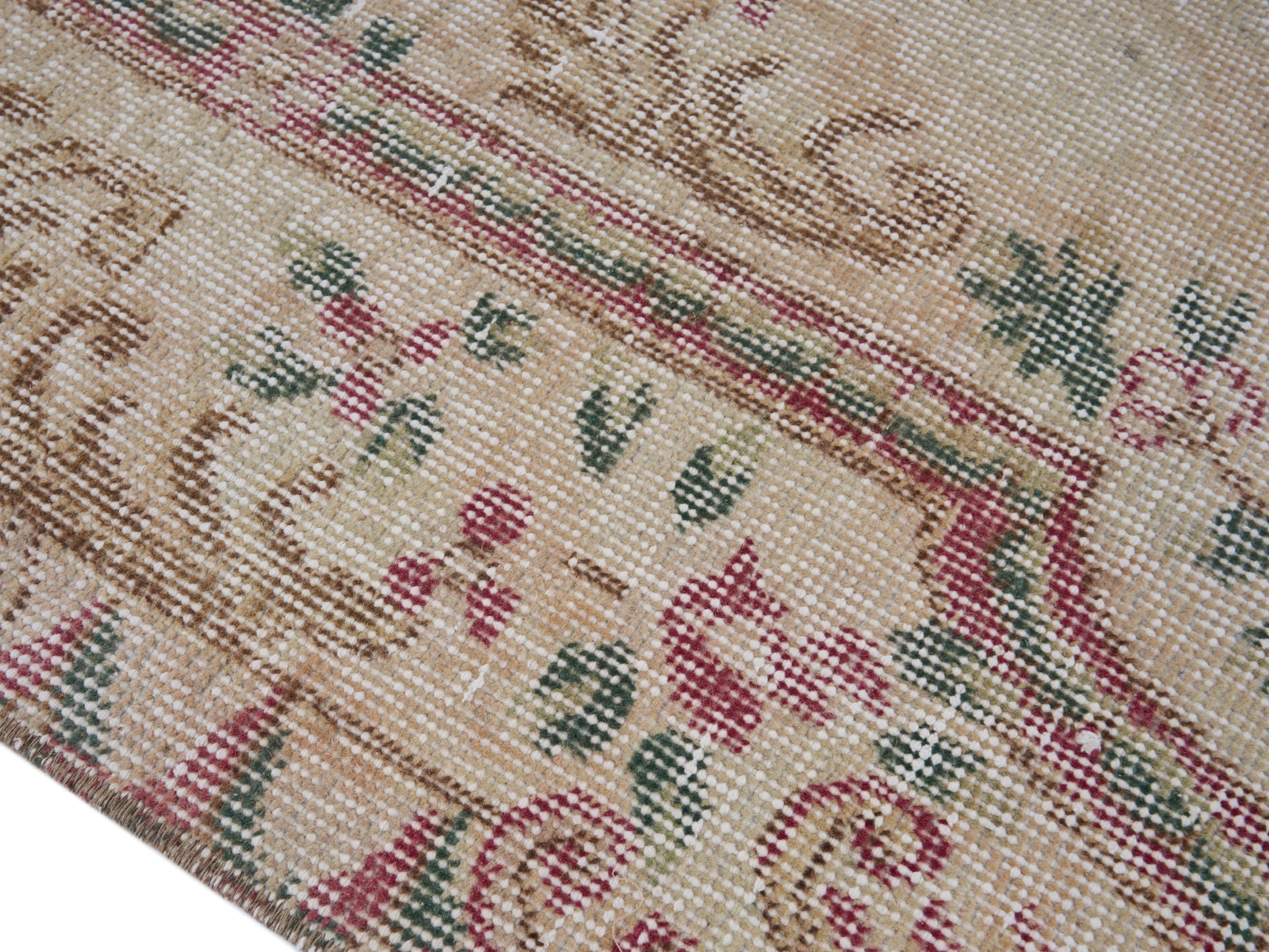 Turkish Isparta area rug in cream and rose, view 6 of 10
