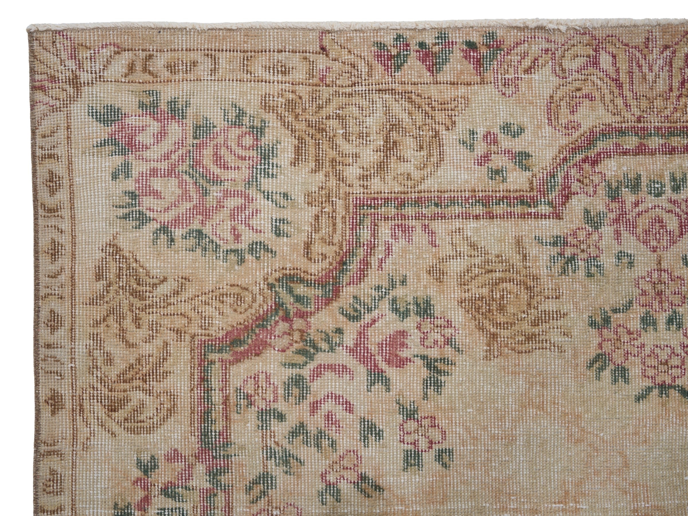 Turkish Isparta area rug in cream and rose, view 8 of 10