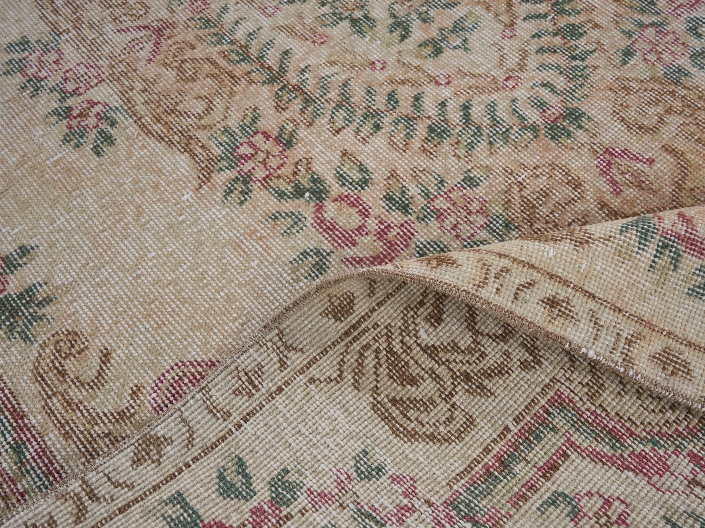Turkish Isparta area rug in cream and rose, view 9 of 10