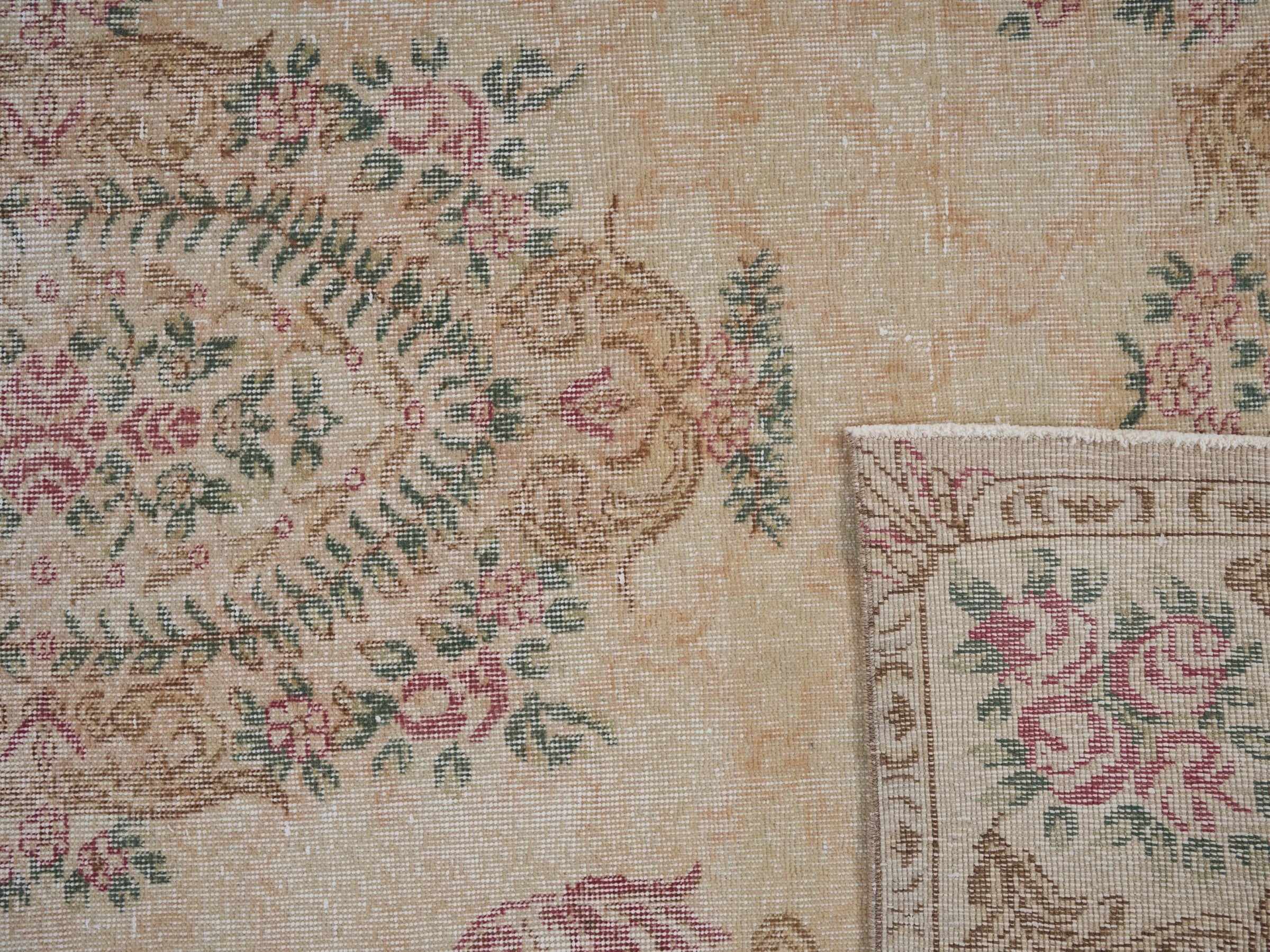 Turkish Isparta area rug in cream and rose, view 10 of 10