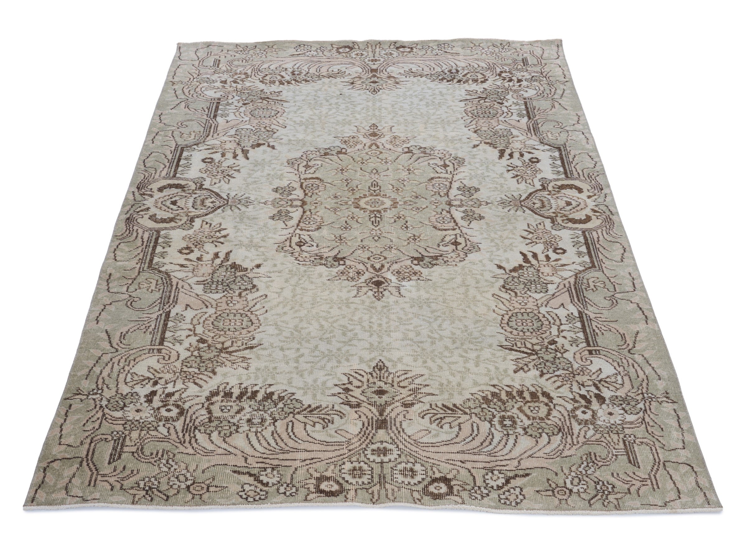 Turkish Isparta area rug in cream and faded red, view 2 of 10