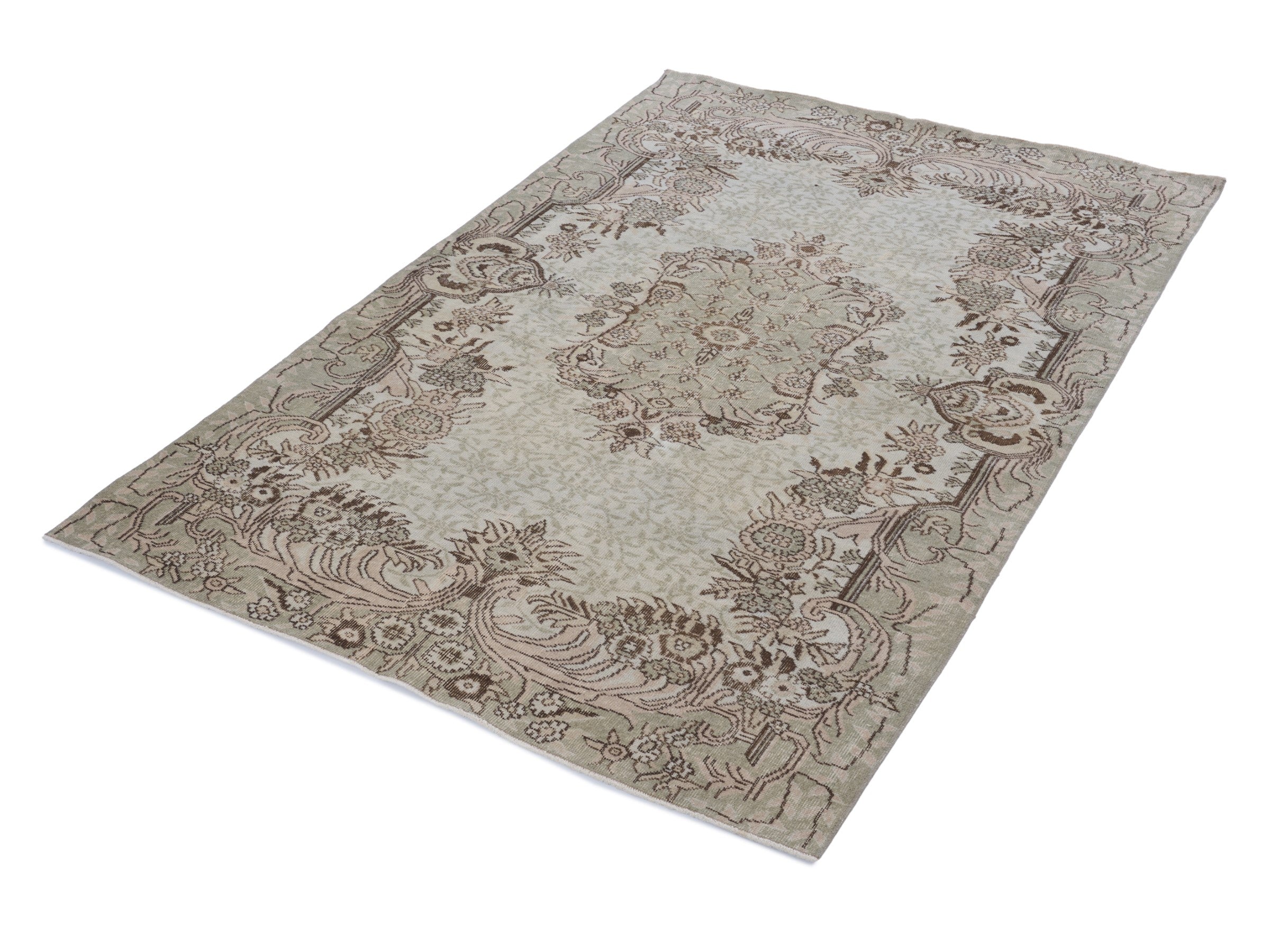 Turkish Isparta area rug in cream and faded red, view 3 of 10