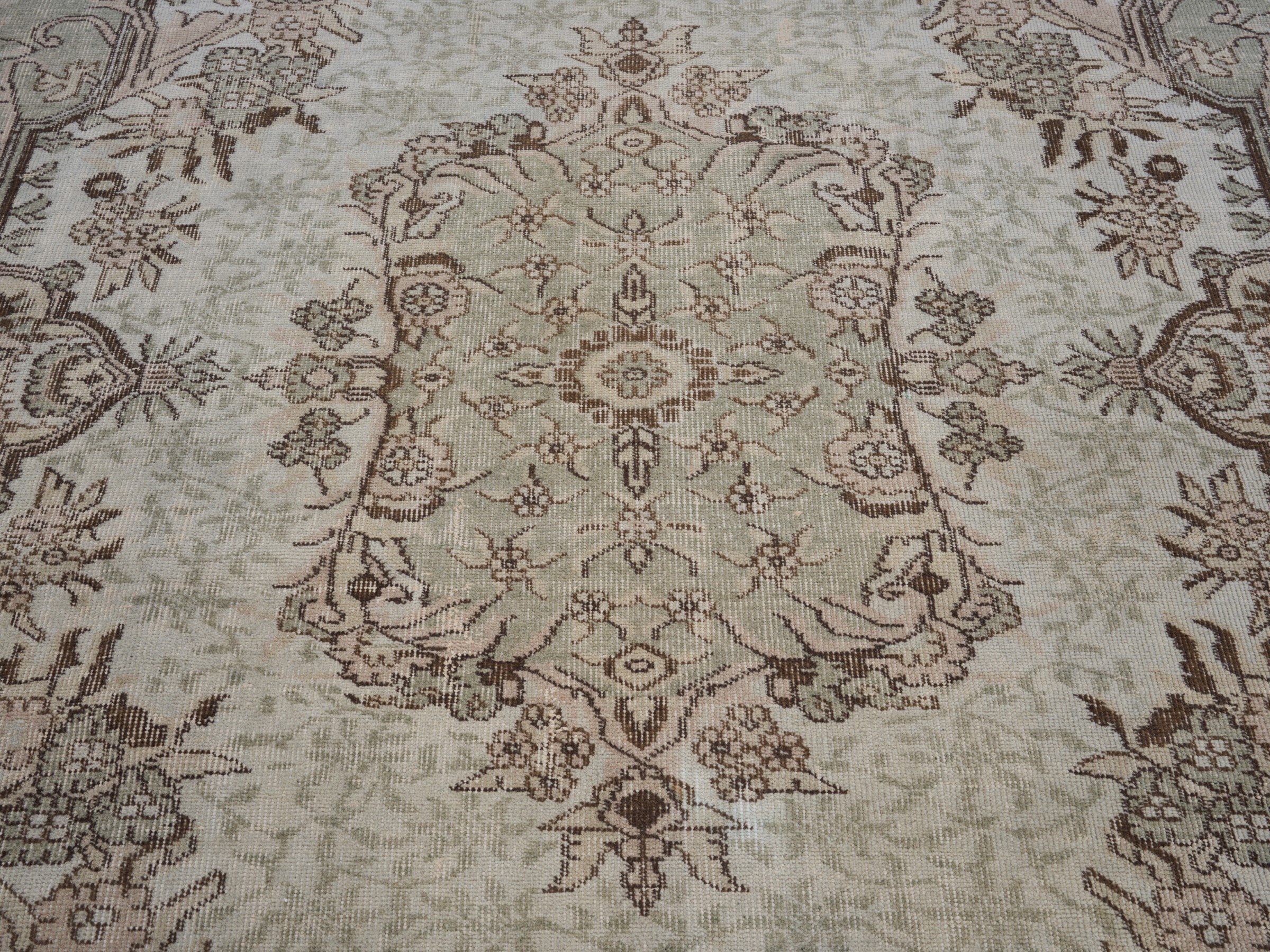 Turkish Isparta area rug in cream and faded red, view 4 of 10