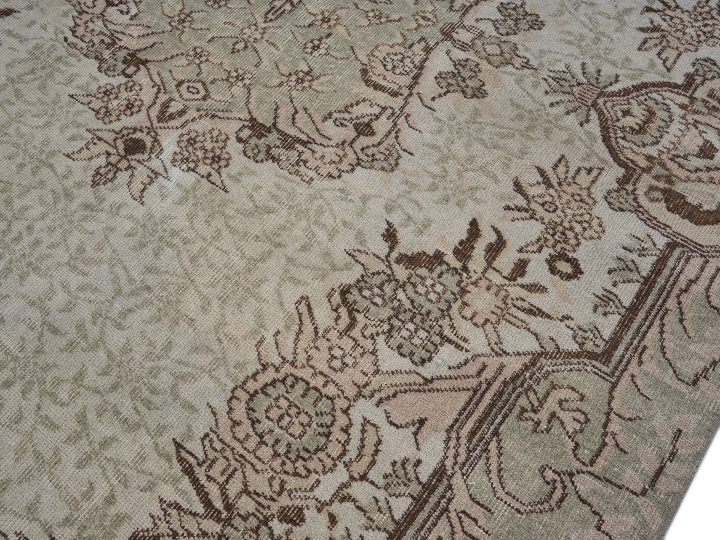 Turkish Isparta area rug in cream and faded red, view 5 of 10