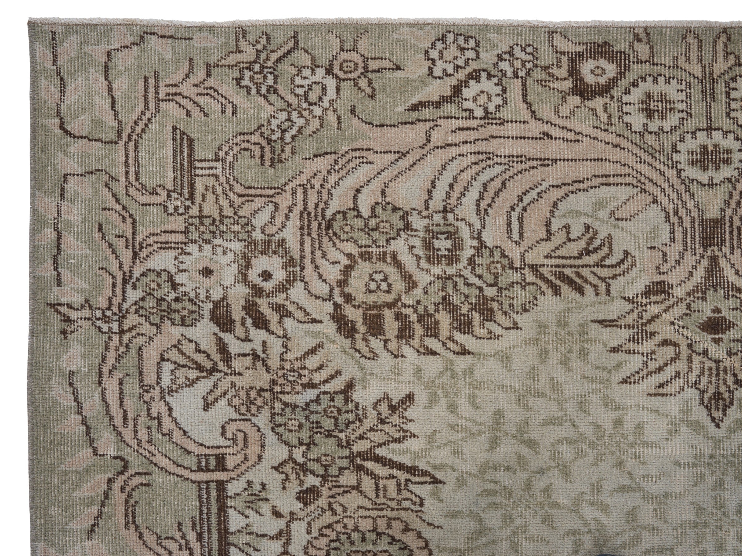 Turkish Isparta area rug in cream and faded red, view 8 of 10