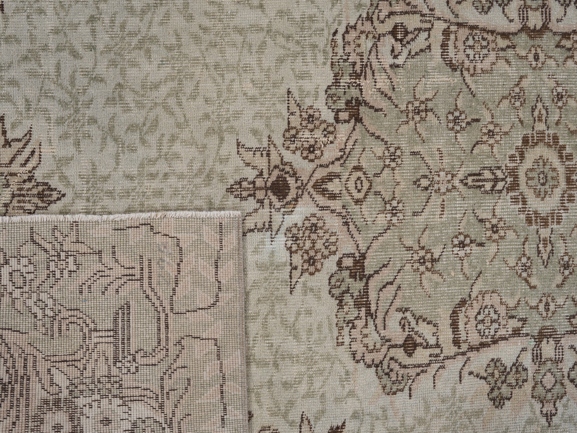 Turkish Isparta area rug in cream and faded red, view 10 of 10