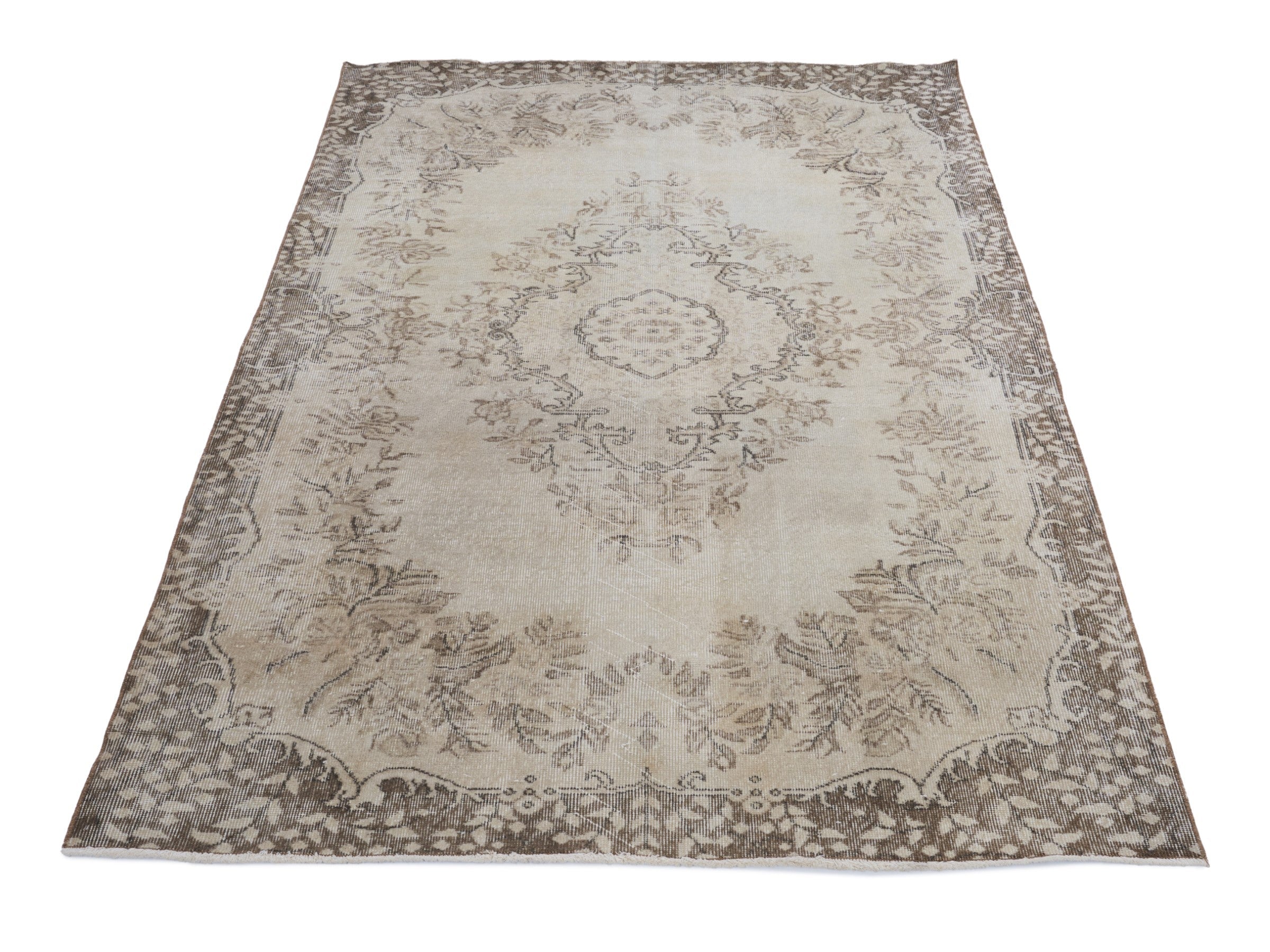 Turkish Isparta area rug in cream and greige, view 2 of 9