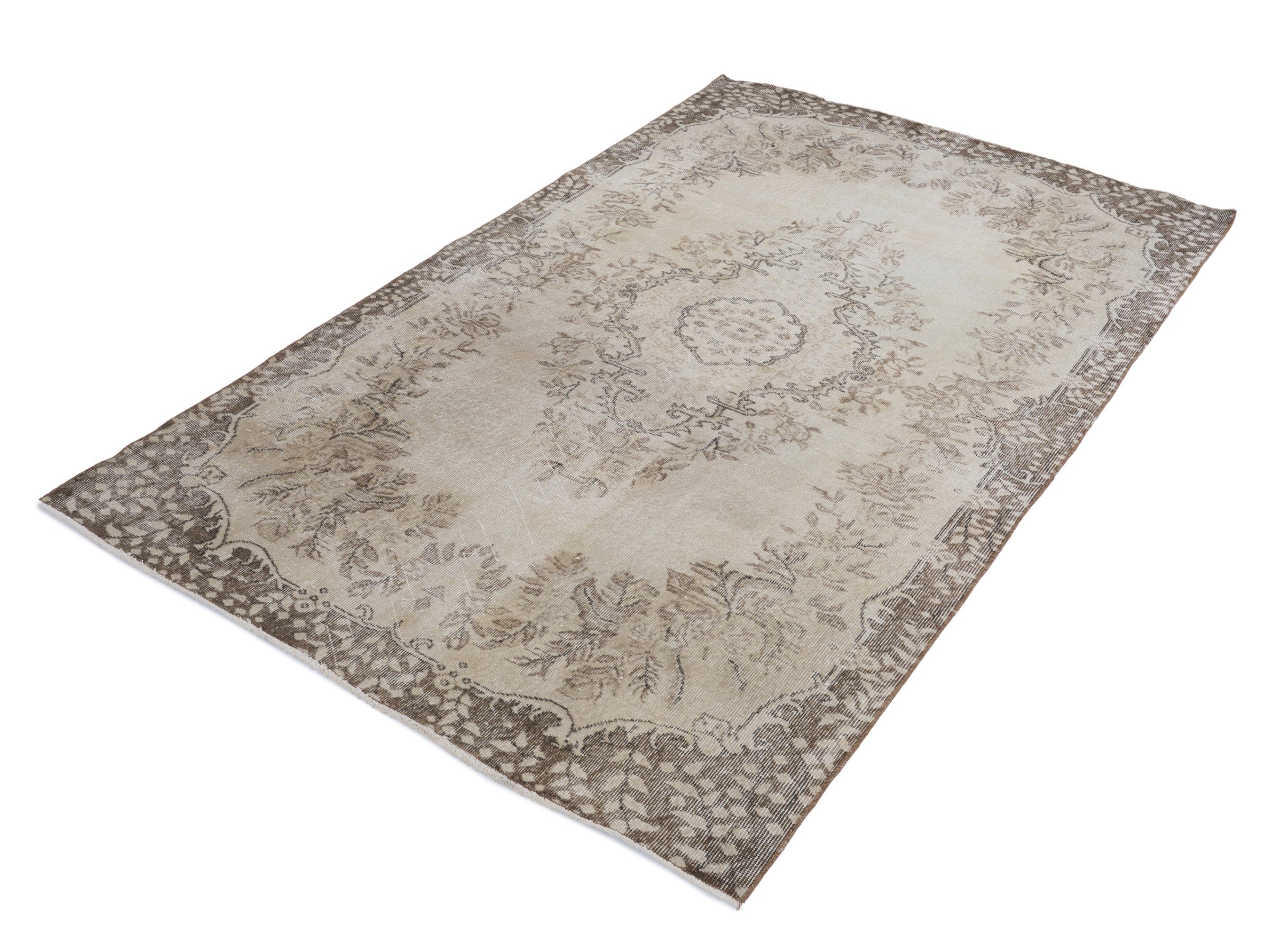 Turkish Isparta area rug in cream and greige, view 3 of 9