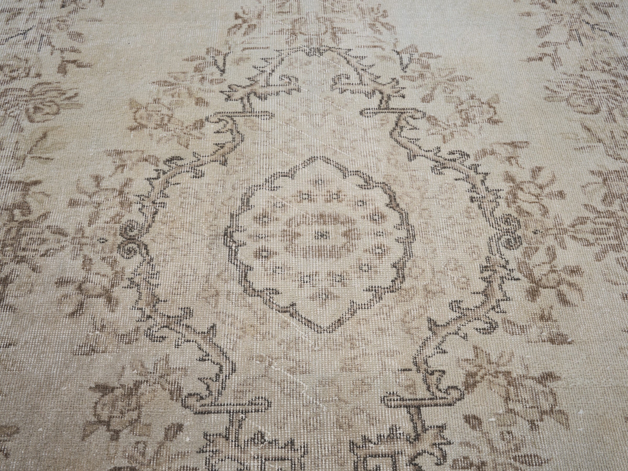 Turkish Isparta area rug in cream and greige, view 4 of 9