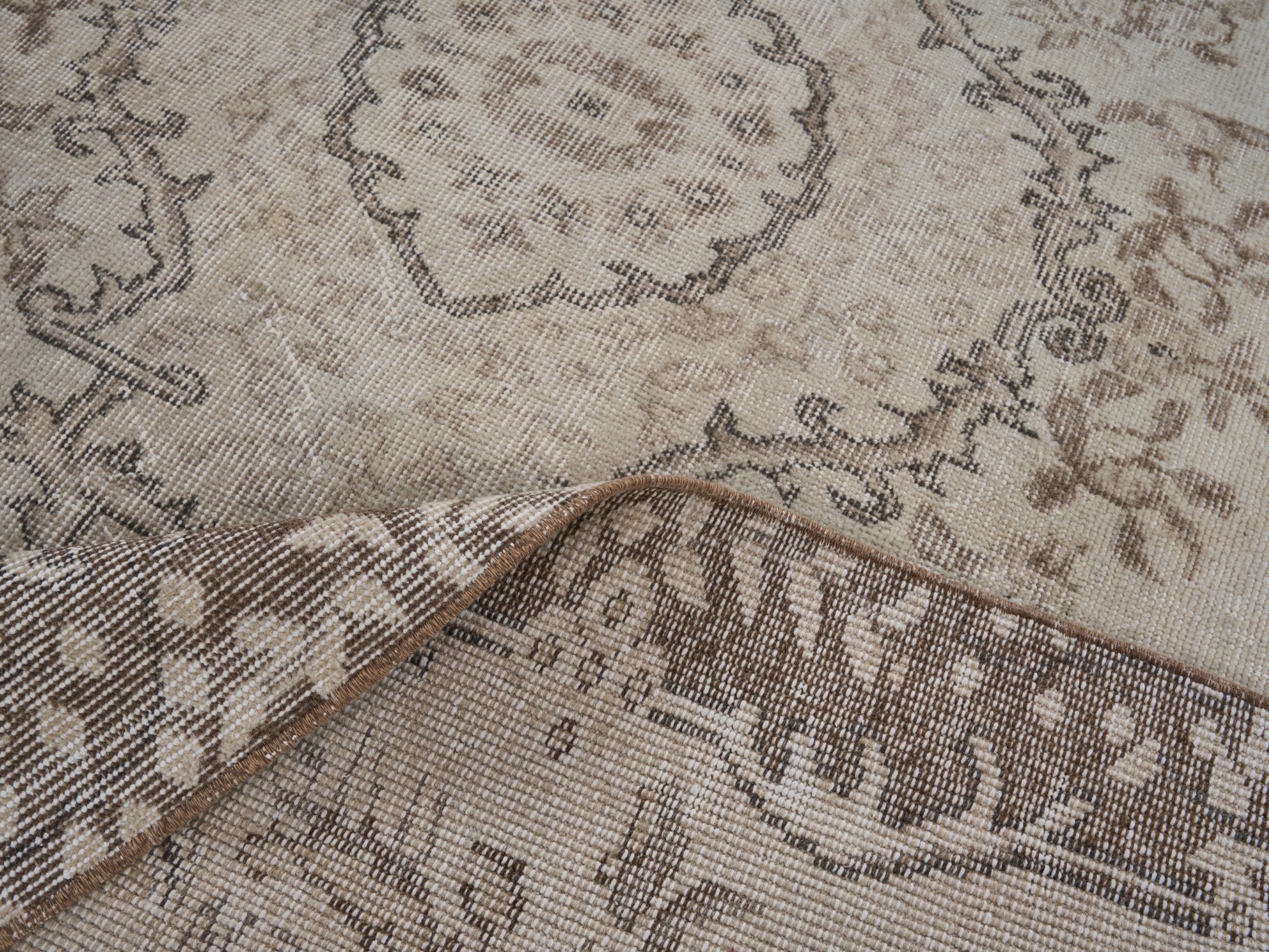 Turkish Isparta area rug in cream and greige, view 8 of 9