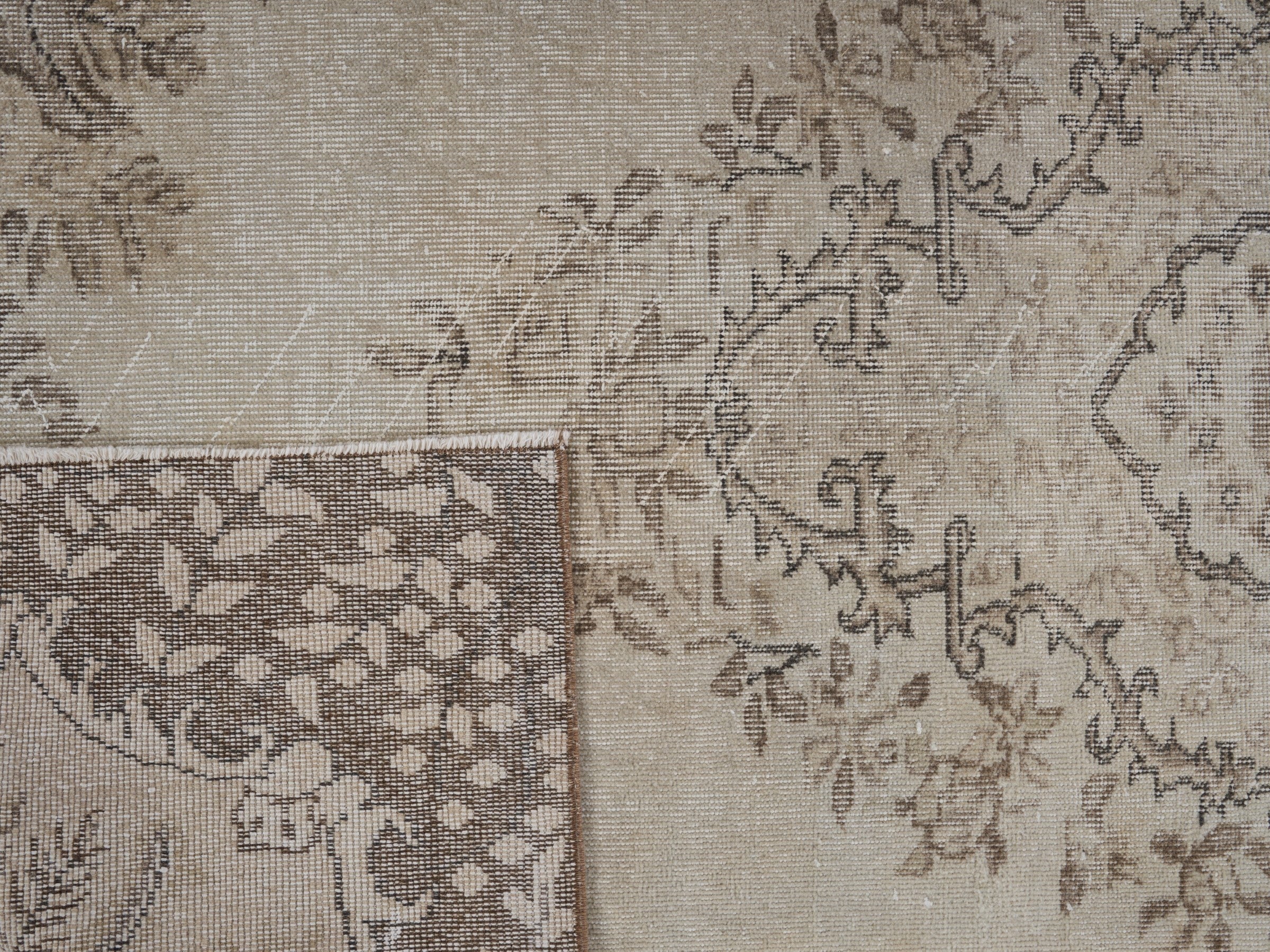 Turkish Isparta area rug in cream and greige, view 9 of 9