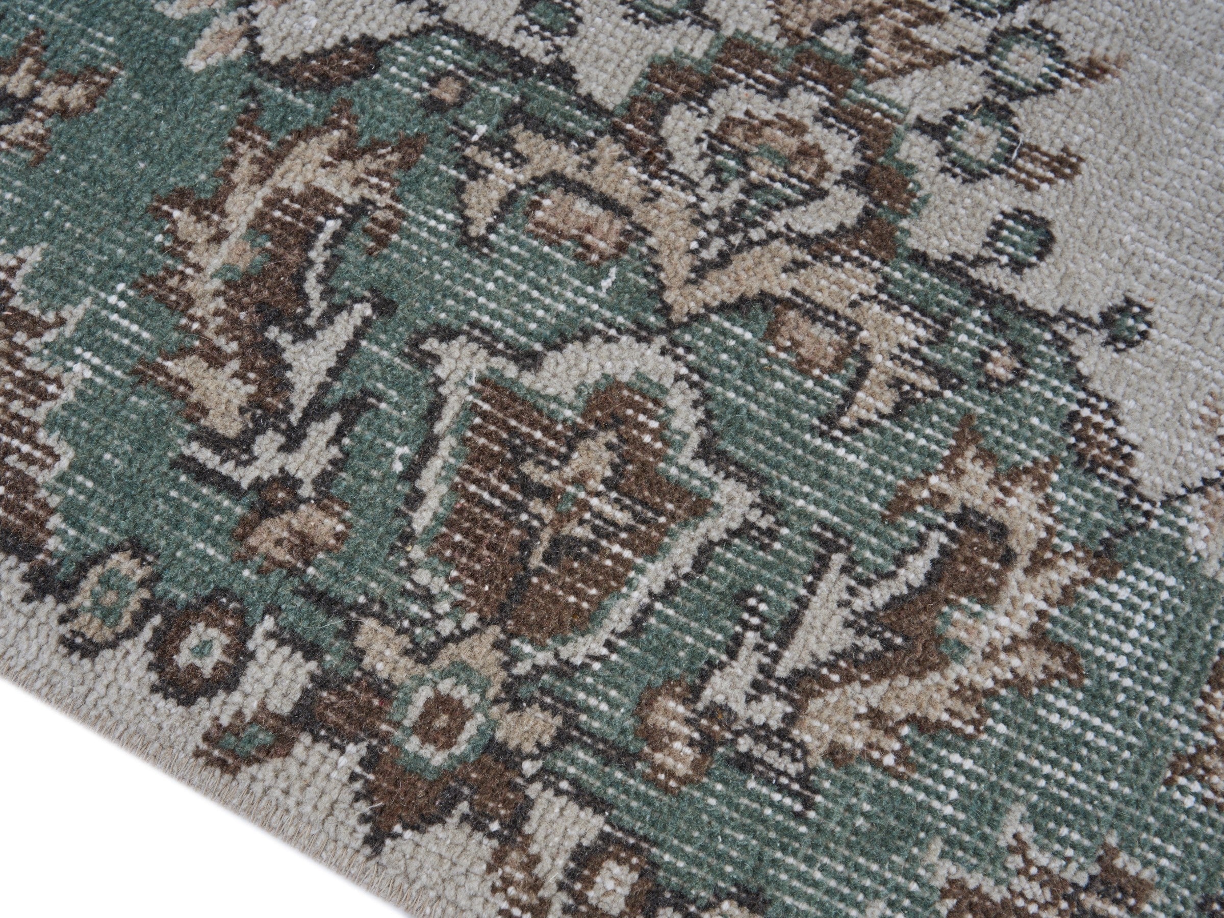 Turkish Isparta area rug in ivory and sage, view 6 of 10
