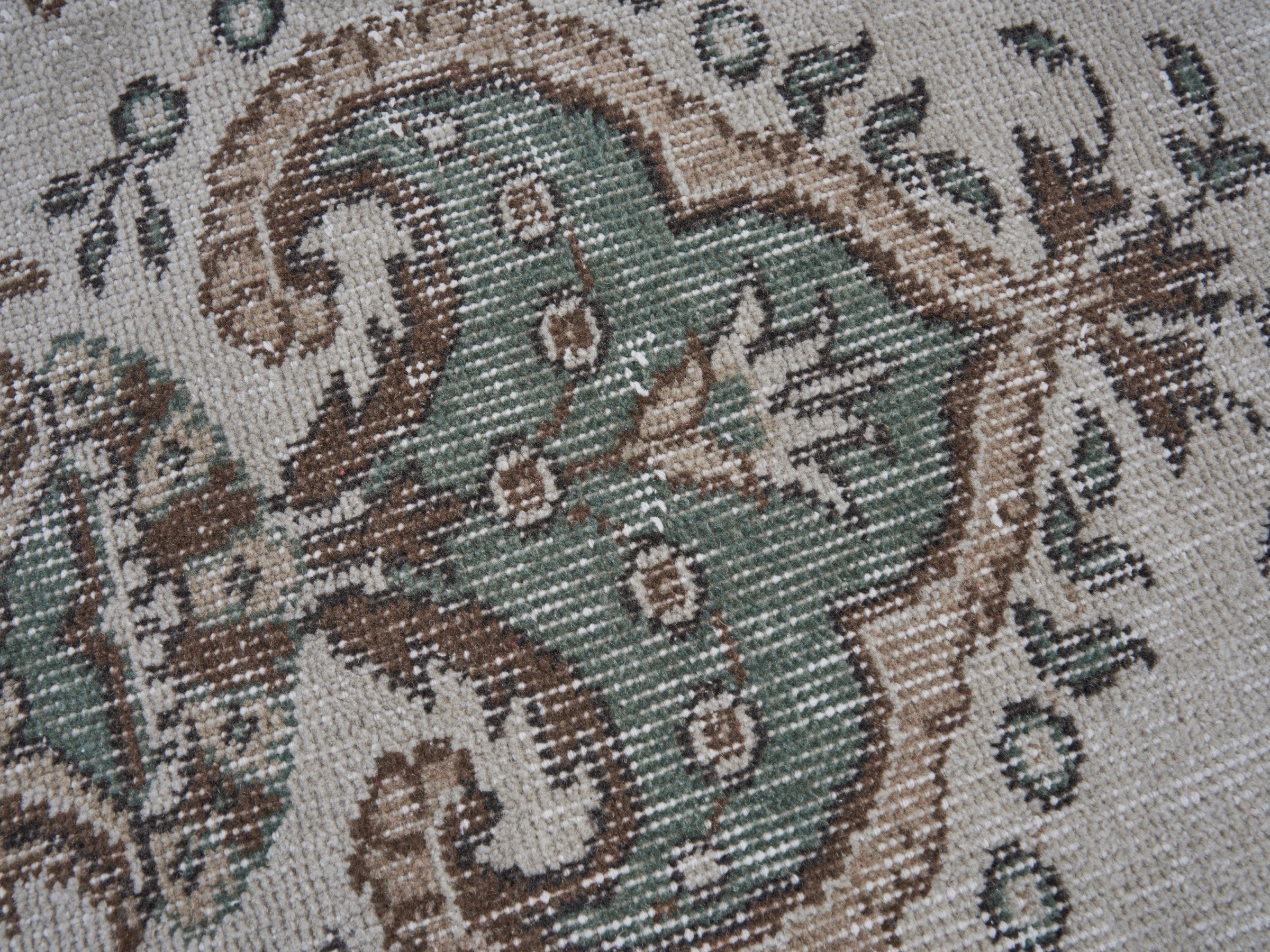 Turkish Isparta area rug in ivory and sage, view 7 of 10