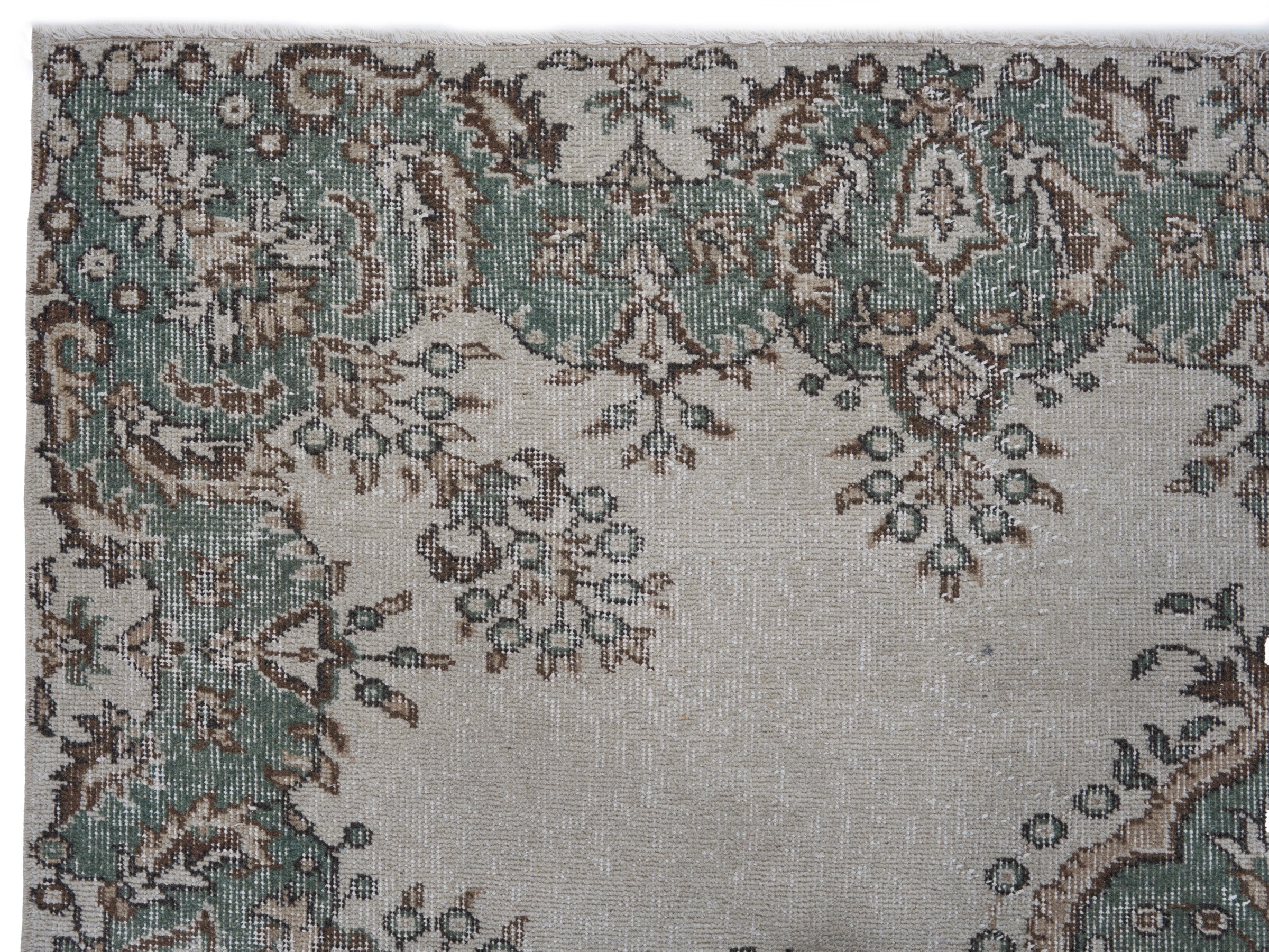 Turkish Isparta area rug in ivory and sage, view 8 of 10