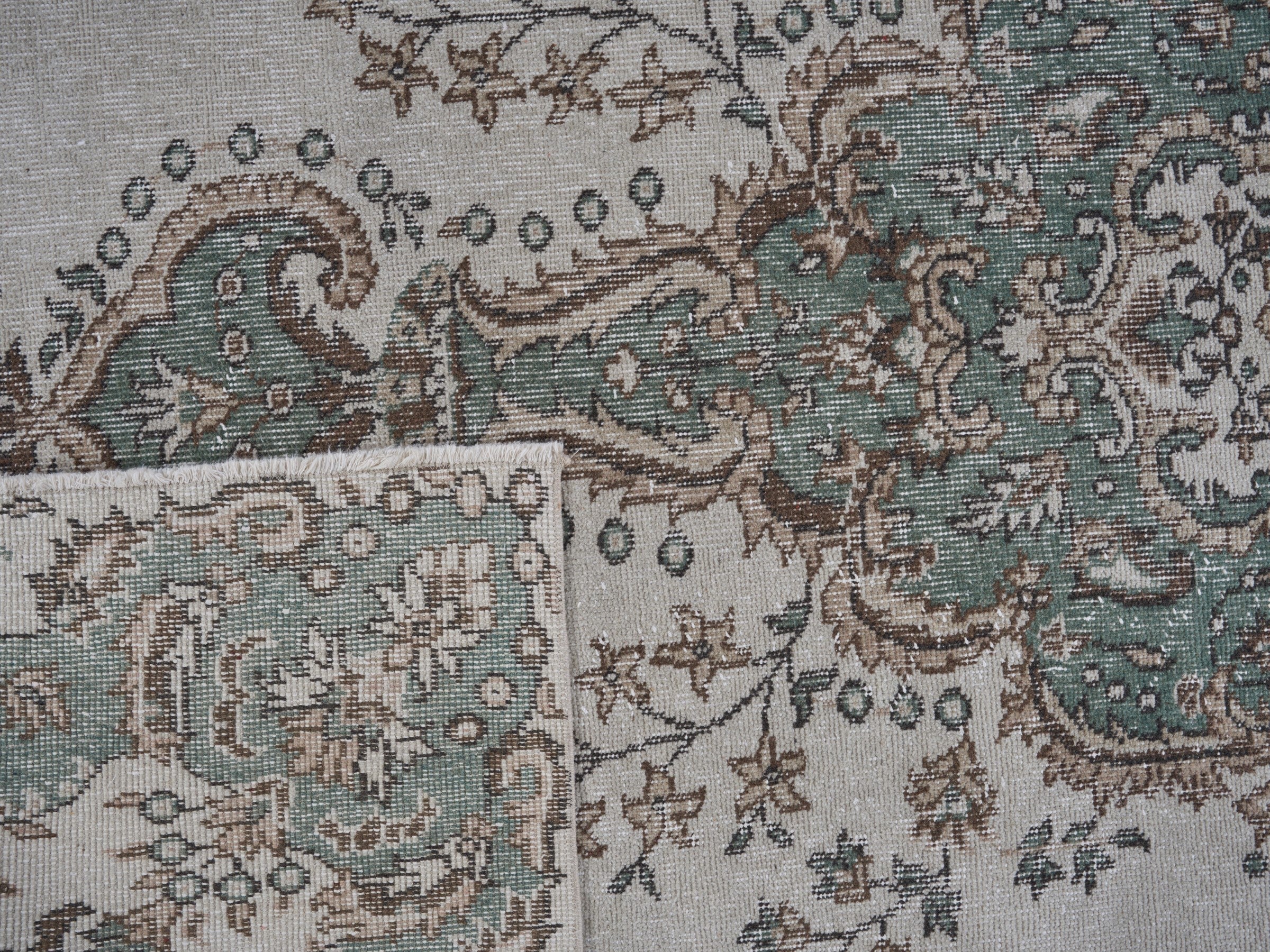 Turkish Isparta area rug in ivory and sage, view 10 of 10