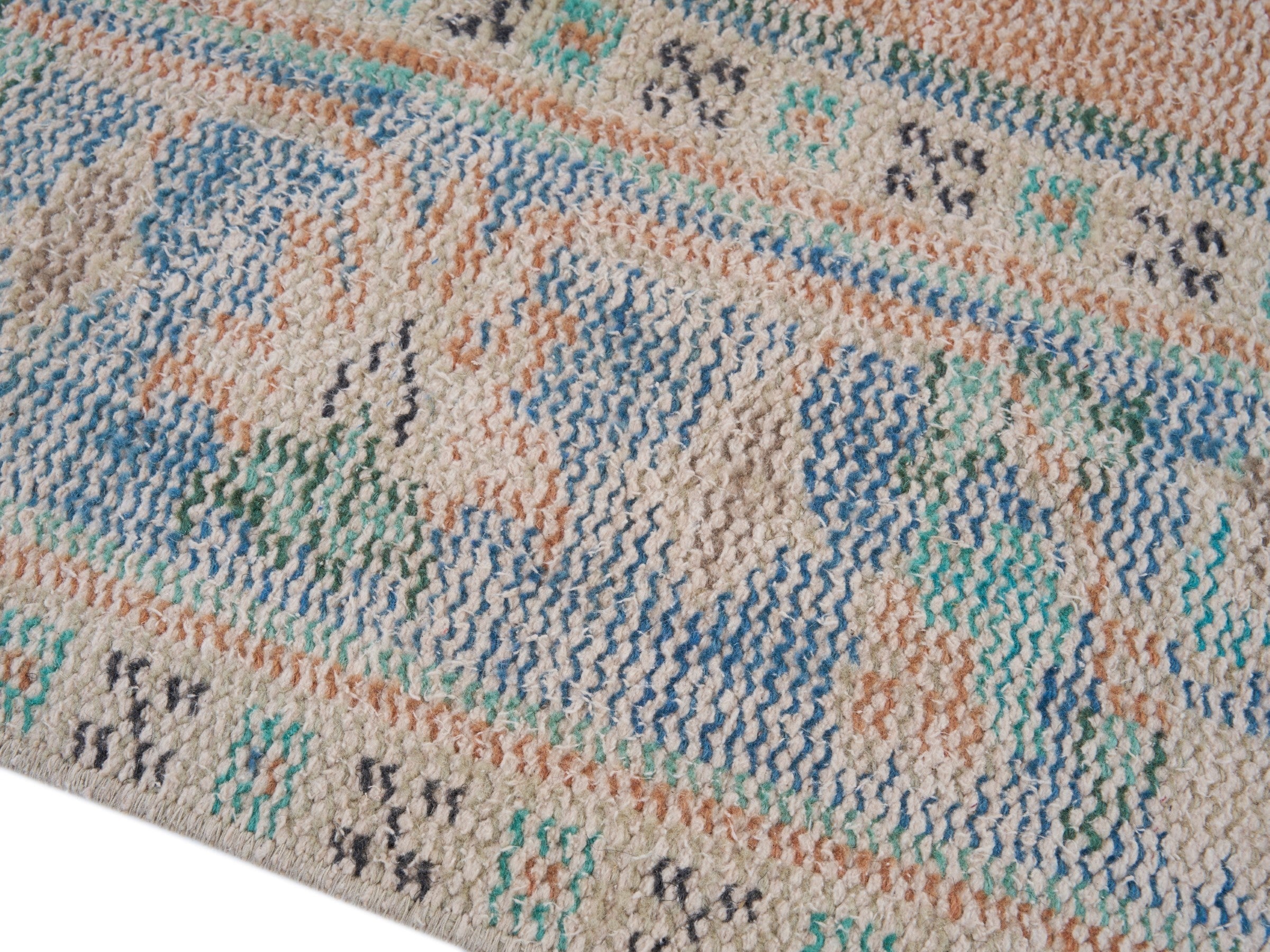 Turkish Manisa area rug in apricot and powder blue, view 6 of 10