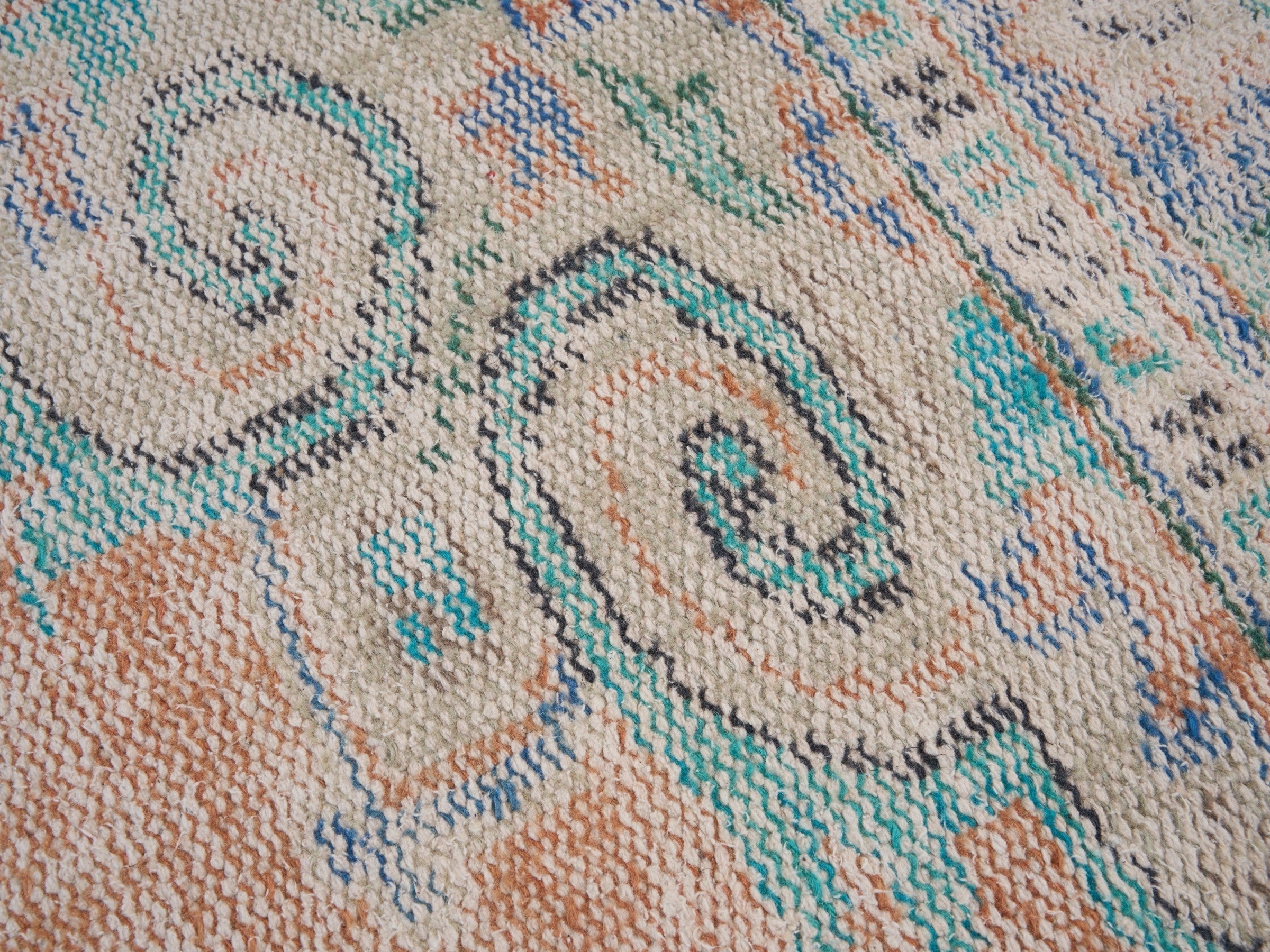 Turkish Manisa area rug in apricot and powder blue, view 7 of 10