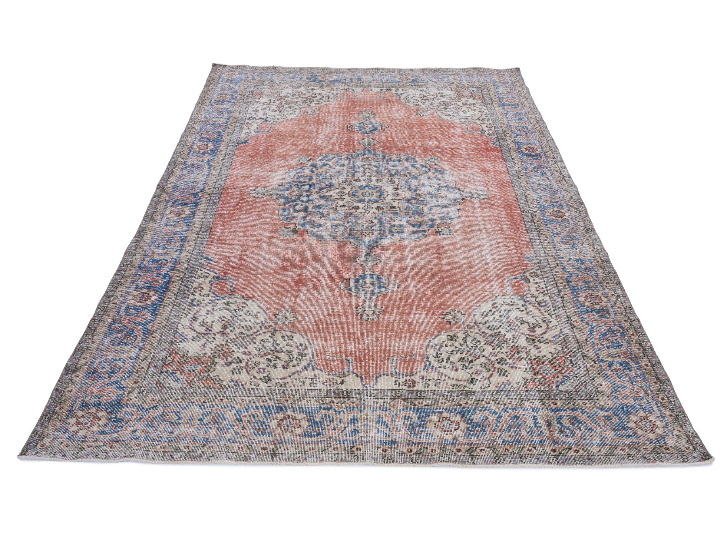 Turkish Isparta oversized rug in terracotta and dark blue, view 2 of 10