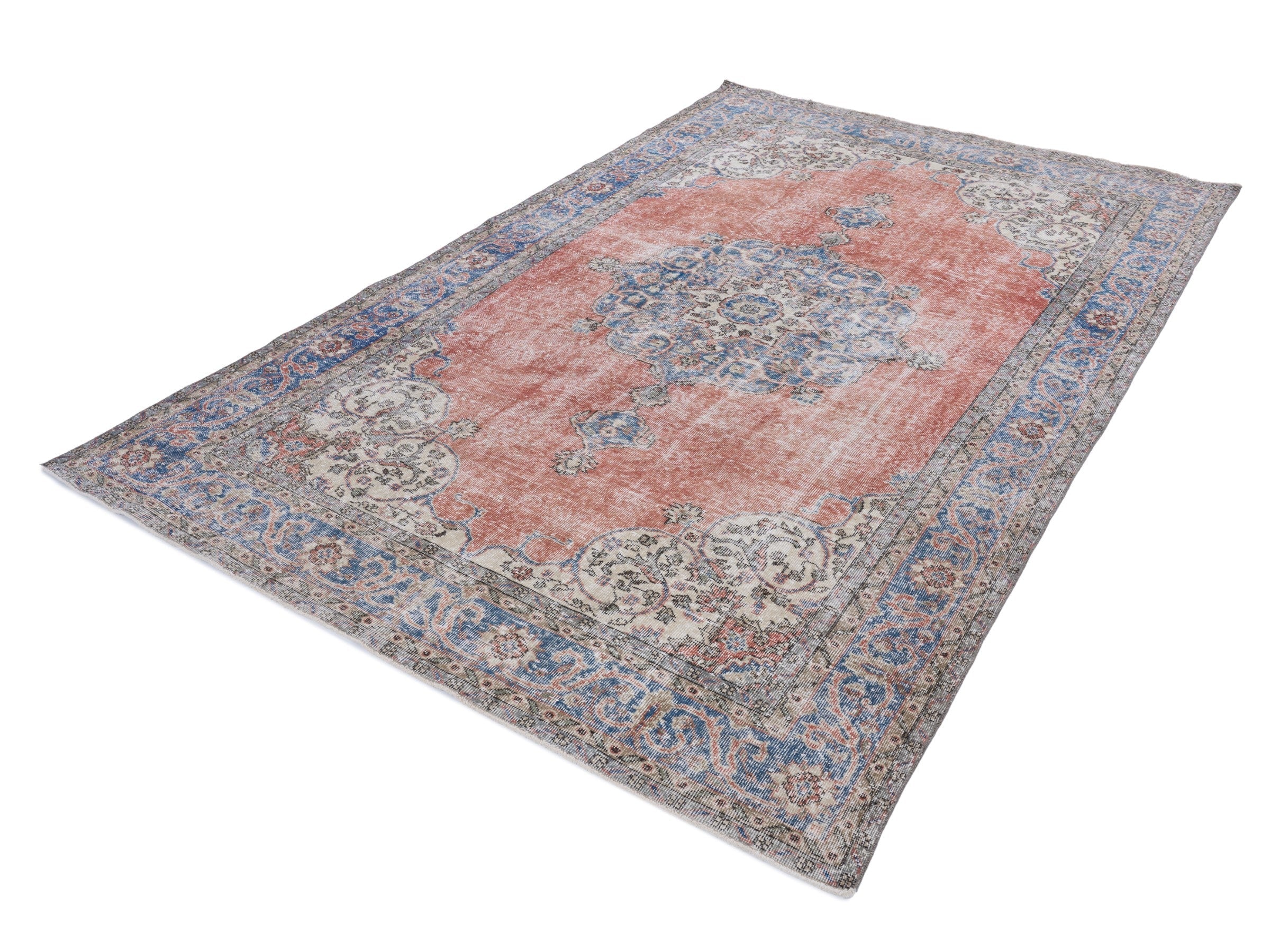 Turkish Isparta oversized rug in terracotta and dark blue, view 3 of 10