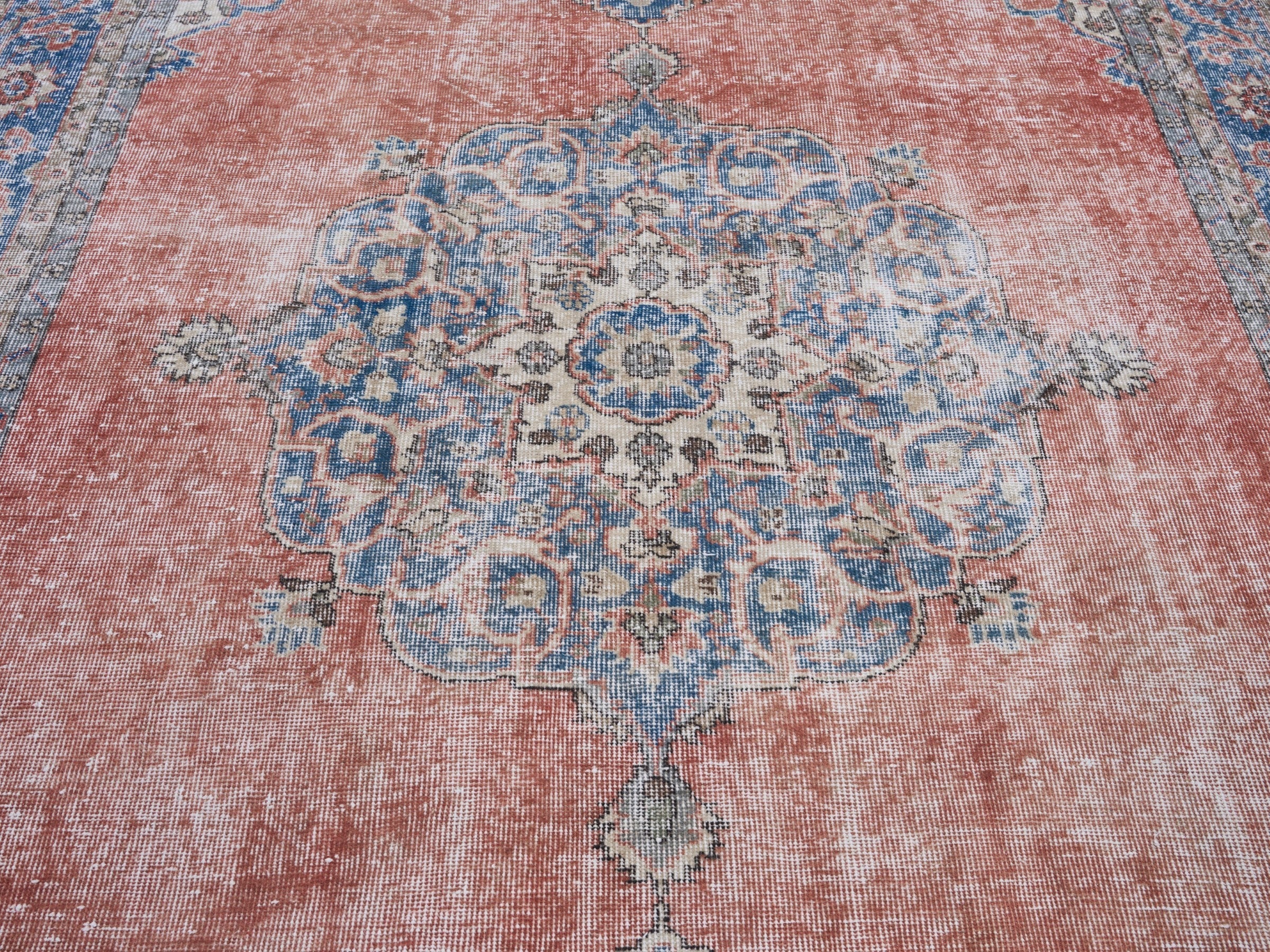 Turkish Isparta oversized rug in terracotta and dark blue, view 4 of 10