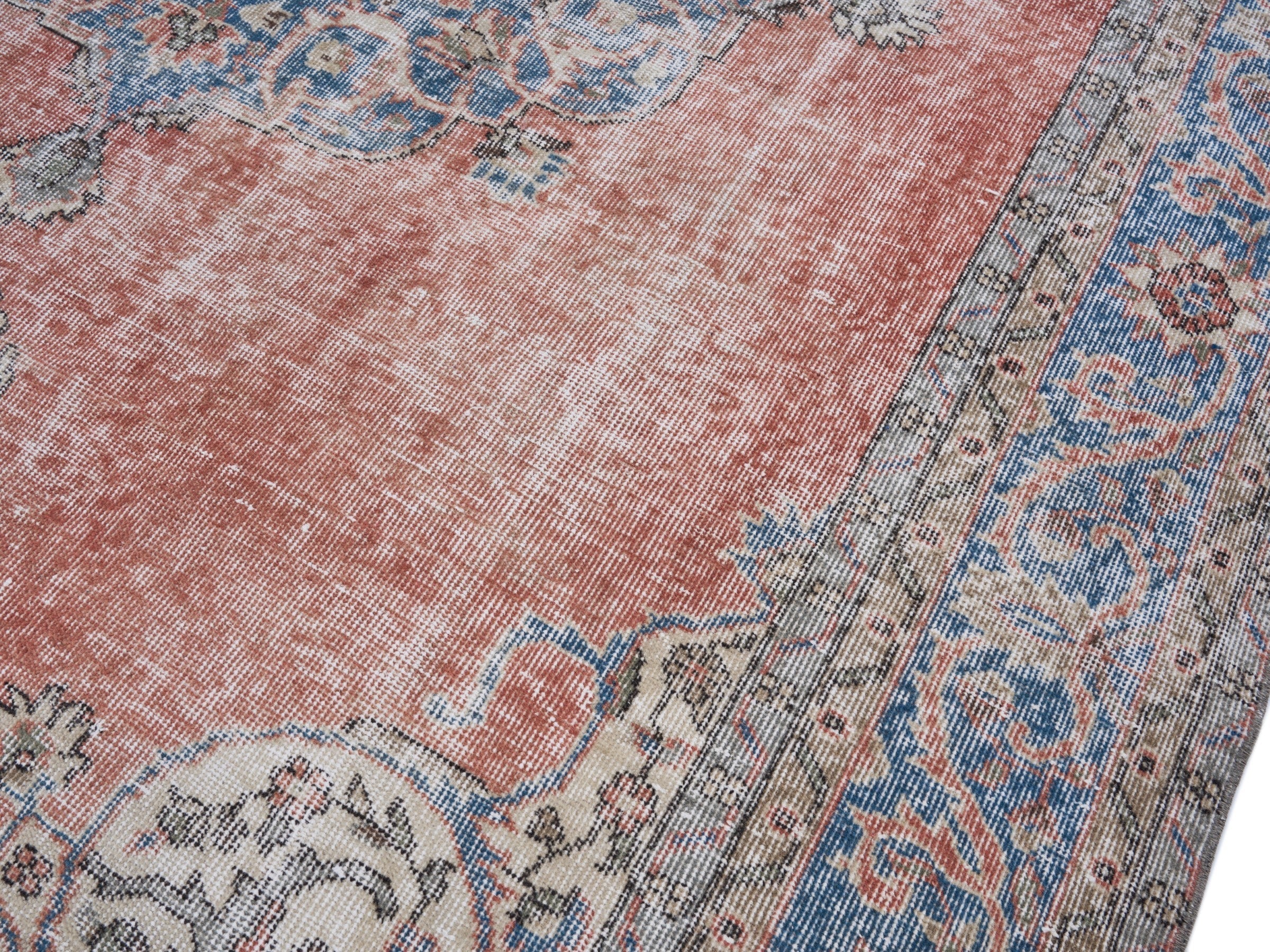 Turkish Isparta oversized rug in terracotta and dark blue, view 5 of 10