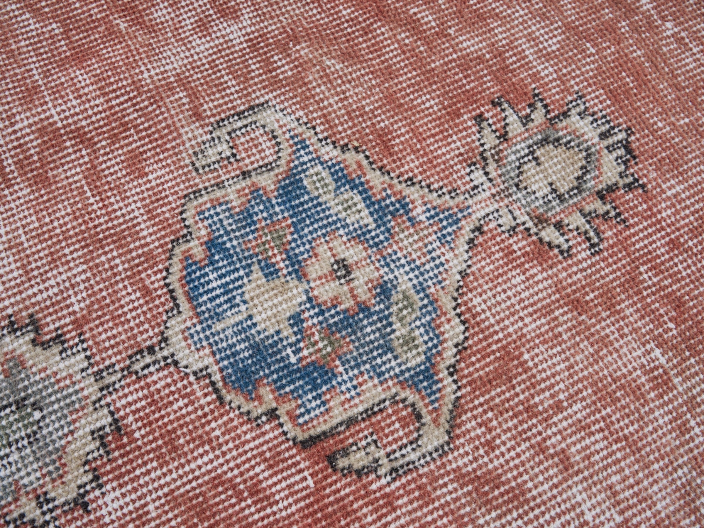 Turkish Isparta oversized rug in terracotta and dark blue, view 7 of 10