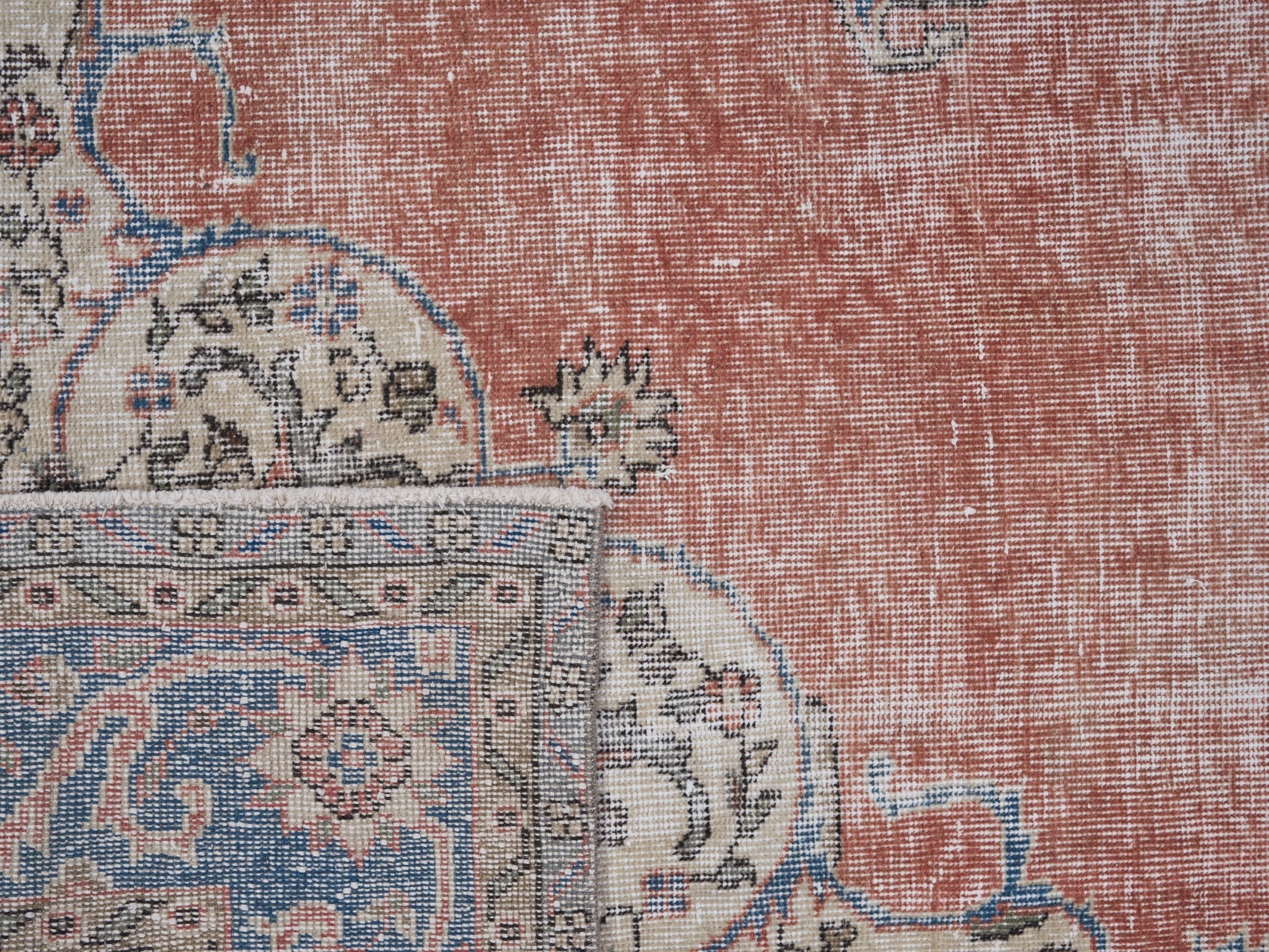 Turkish Isparta oversized rug in terracotta and dark blue, view 10 of 10