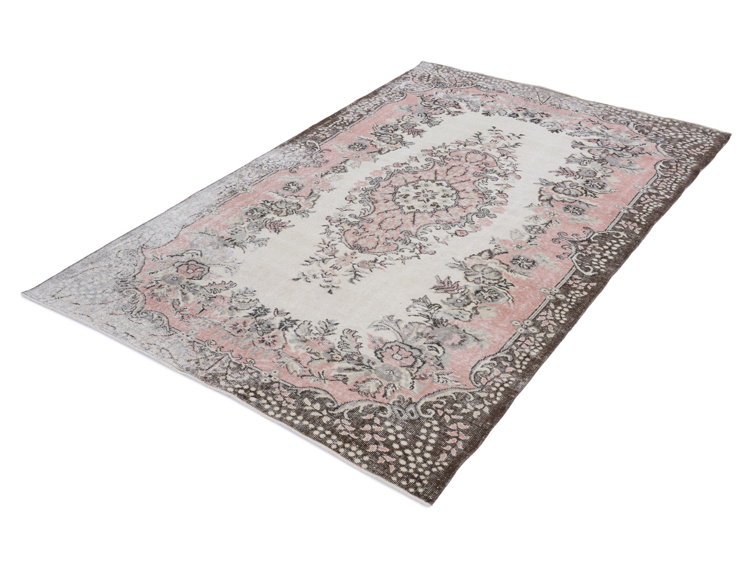 Turkish Isparta area rug in cream and muted pink, view 3 of 10