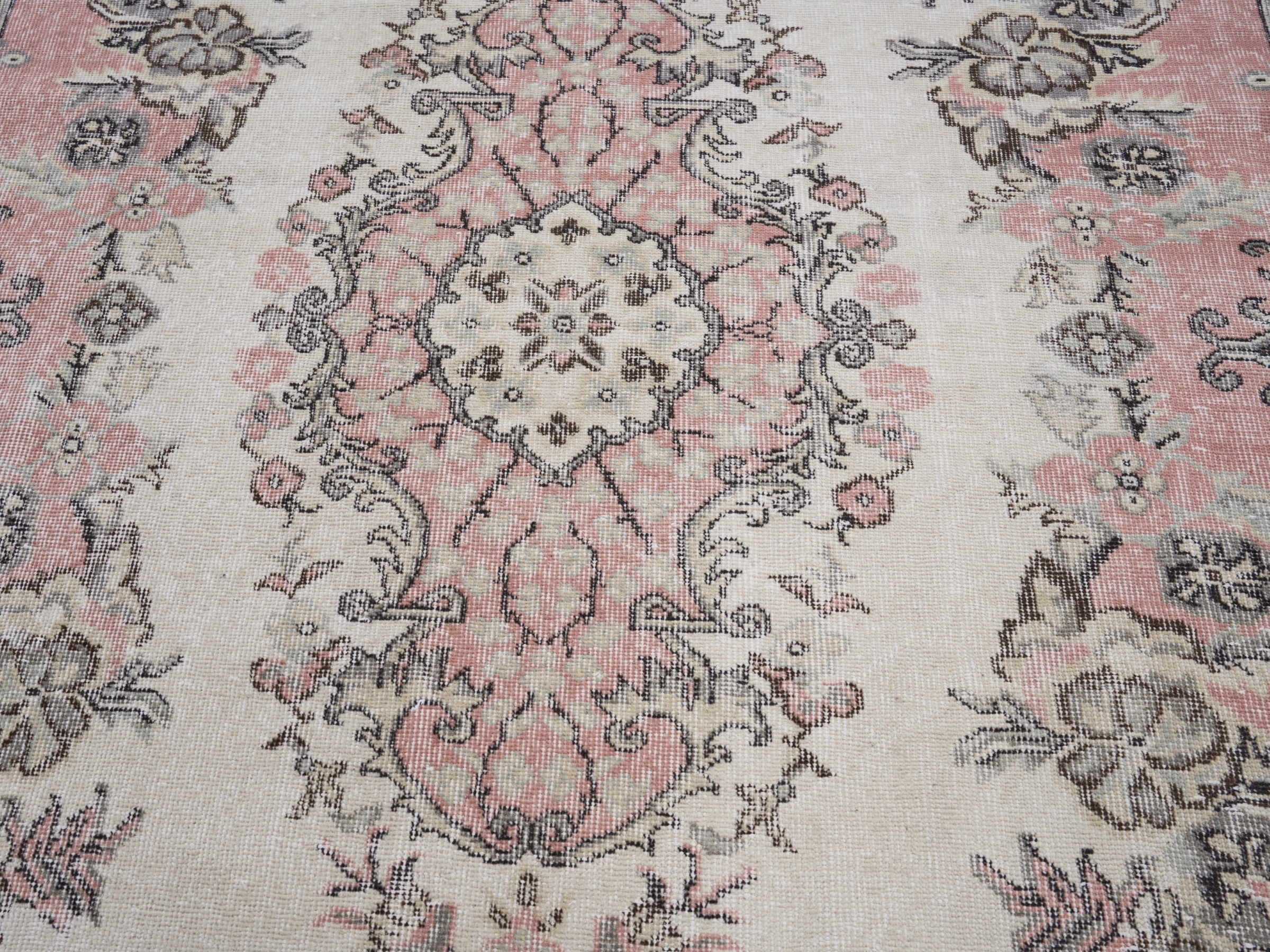 Turkish Isparta area rug in cream and muted pink, view 4 of 10