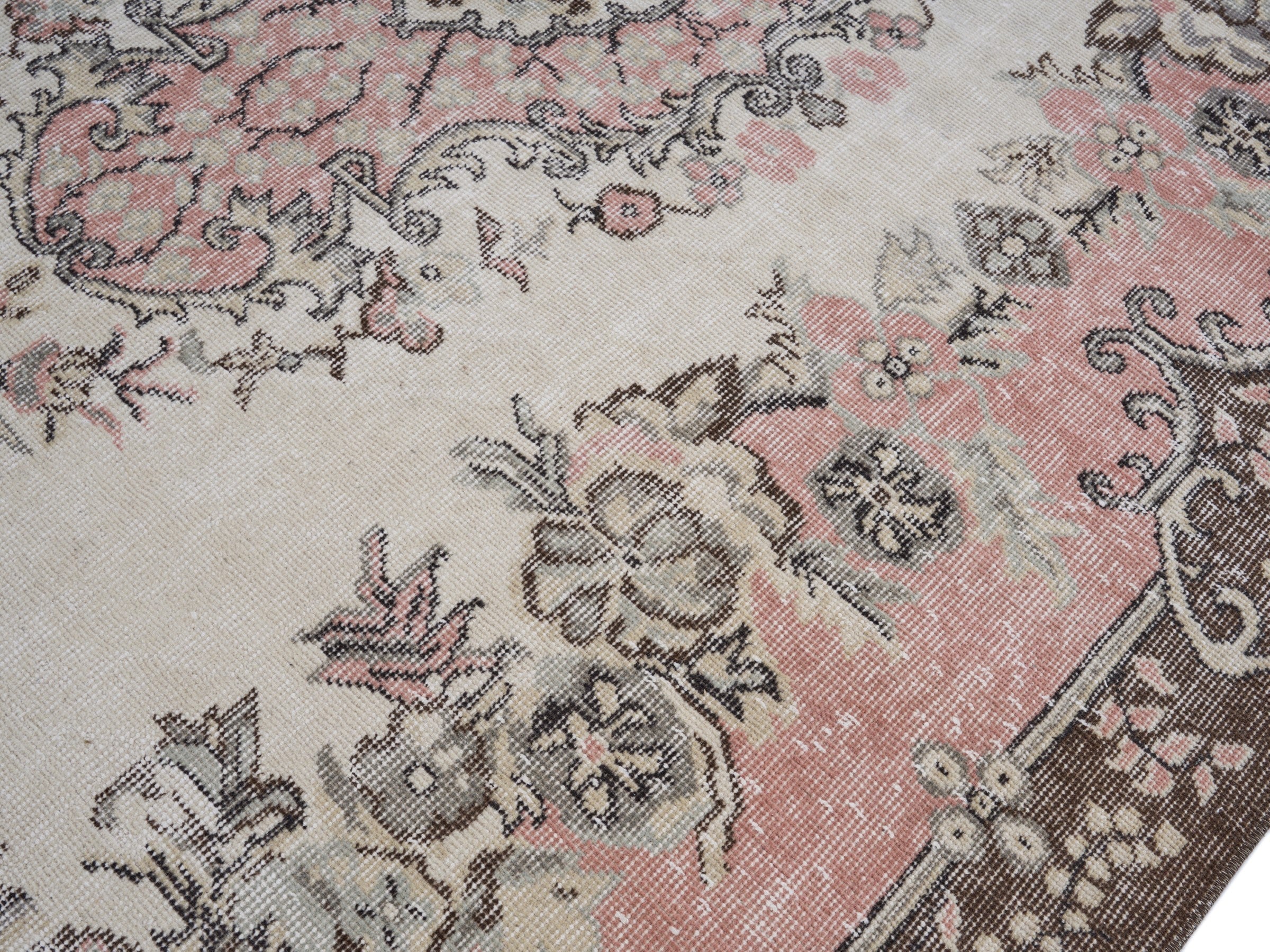 Turkish Isparta area rug in cream and muted pink, view 5 of 10